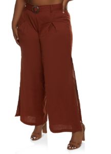 Plus Size Linen Side Slit Belted Pants sold by Rainbow