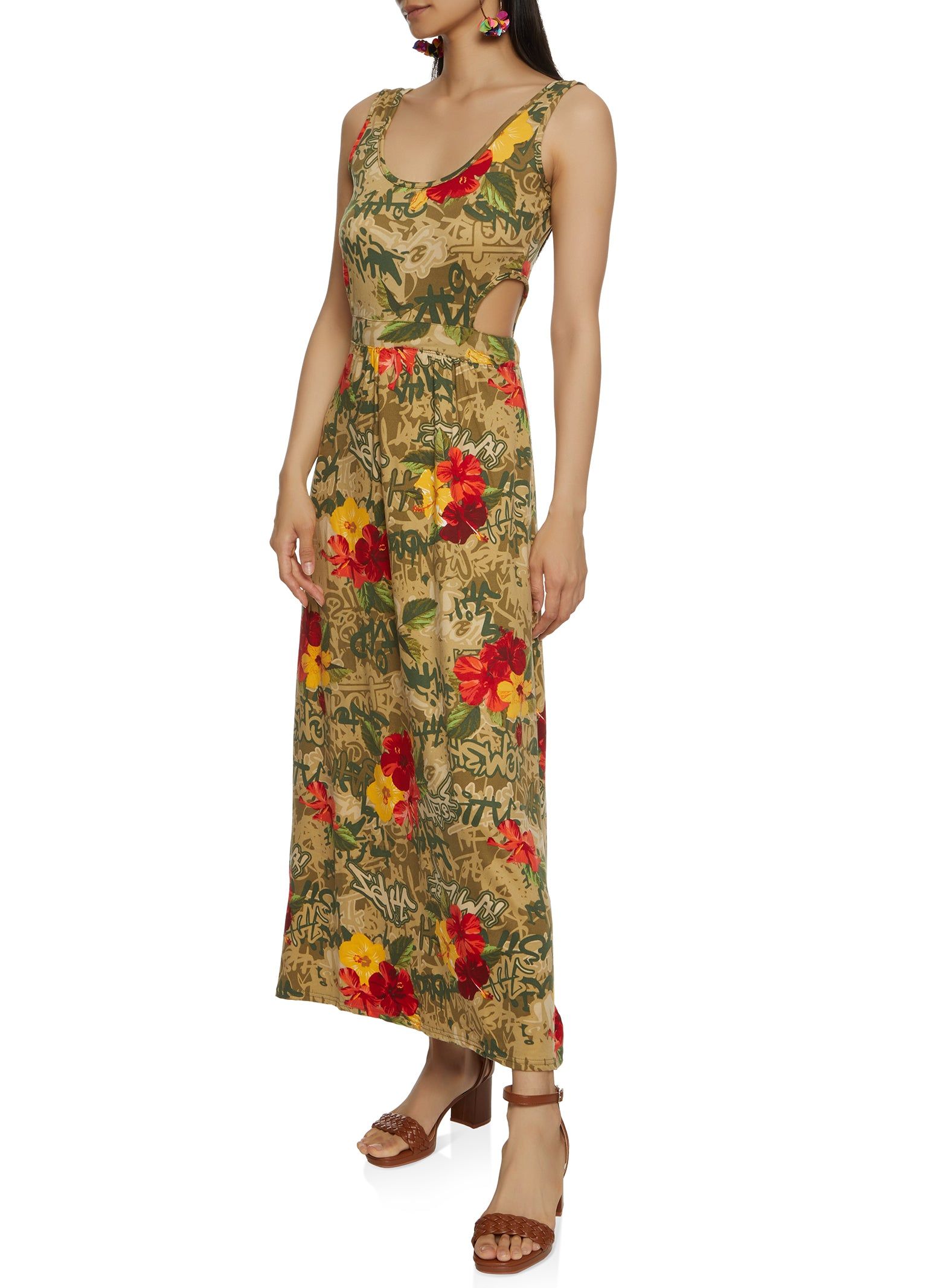Floral Graffiti Cut Out Maxi Dress sold by Rainbow