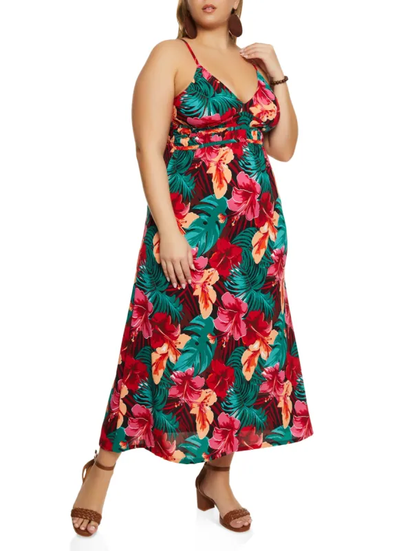 Plus Size Floral Print Smocked Cami Maxi Dress sold by Rainbow