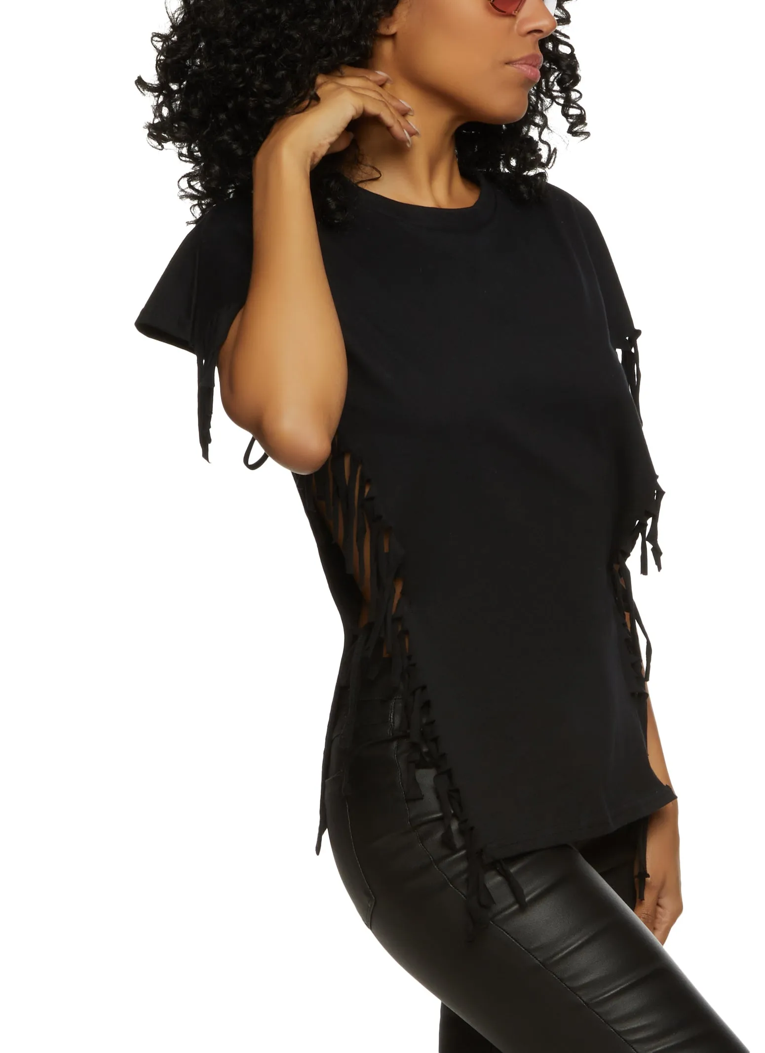 Fringe Trim Open Tie Side Tee sold by Rainbow