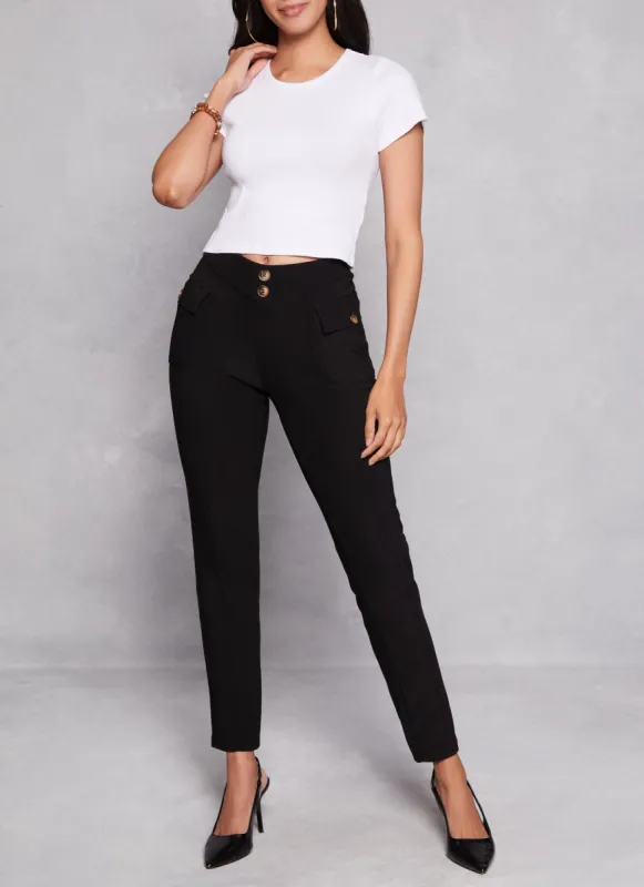 Scuba Pintuck Double Button Skinny Leg Pants sold by Rainbow