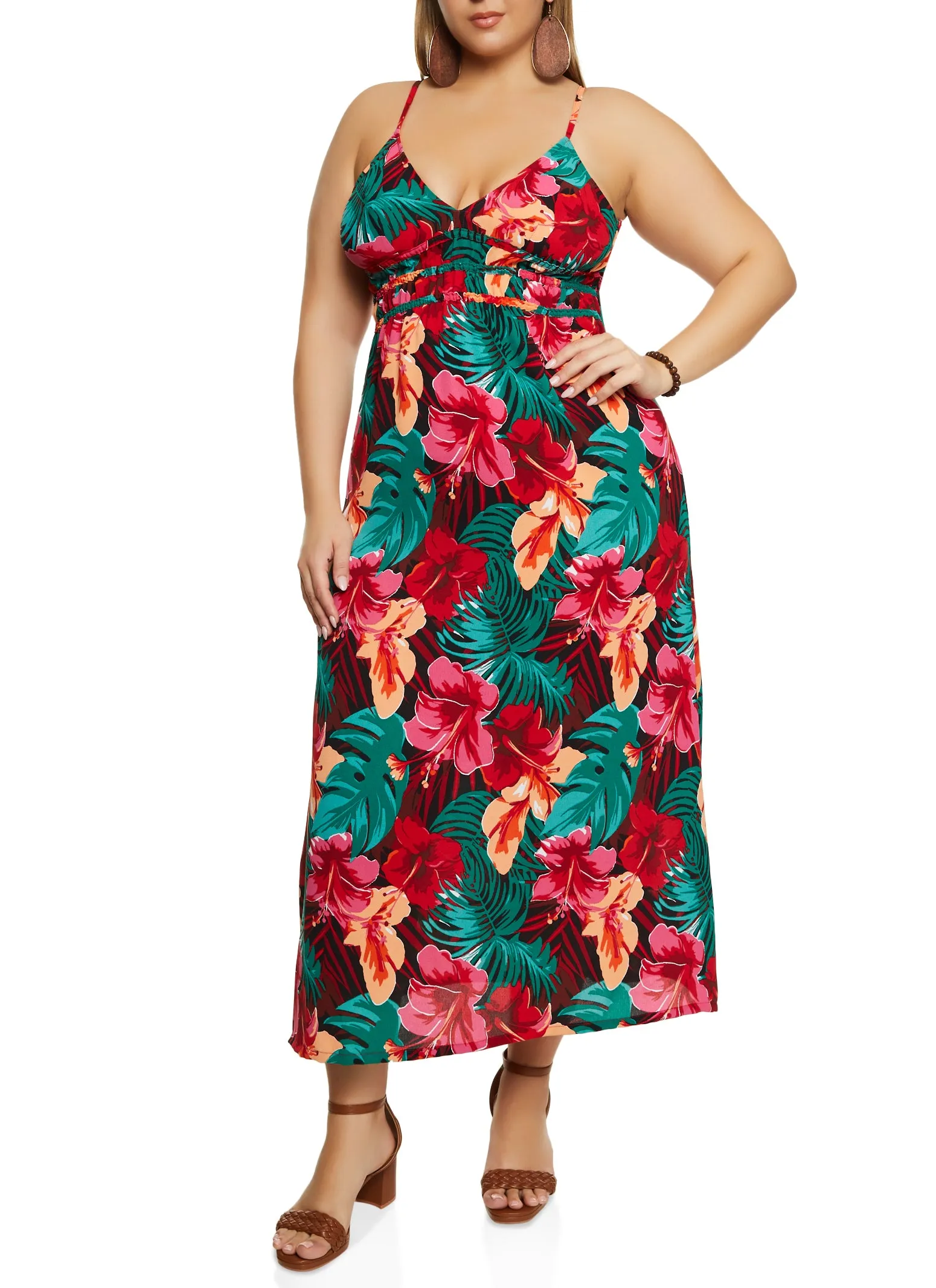 Plus Size Floral Print Smocked Cami Maxi Dress sold by Rainbow product image thumbnail 2