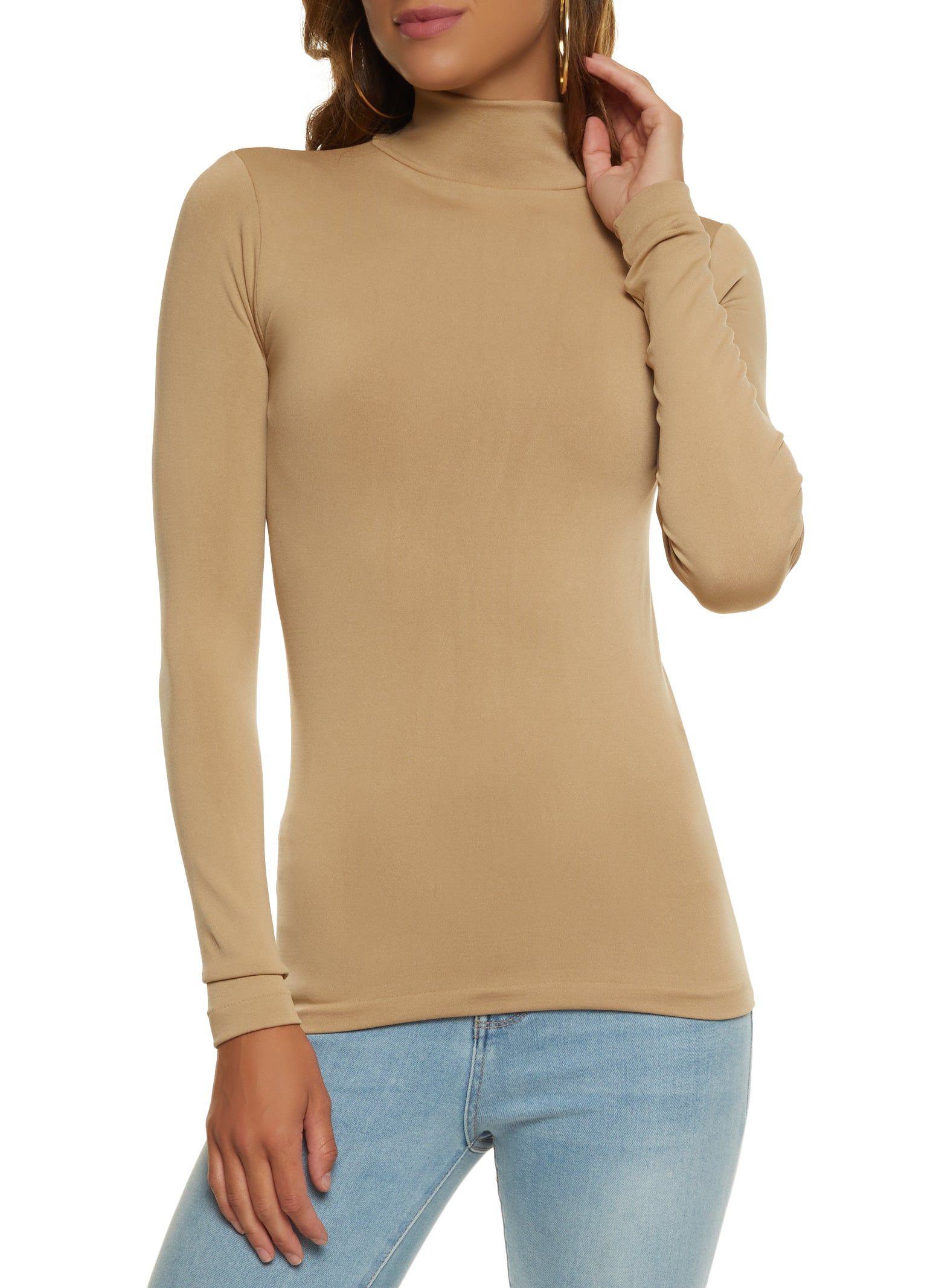 Basic Seamless Mock Neck Long Sleeve Tee sold by Rainbow