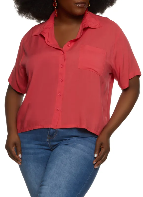 Plus Size Pocket Button Front Shirt sold by Rainbow