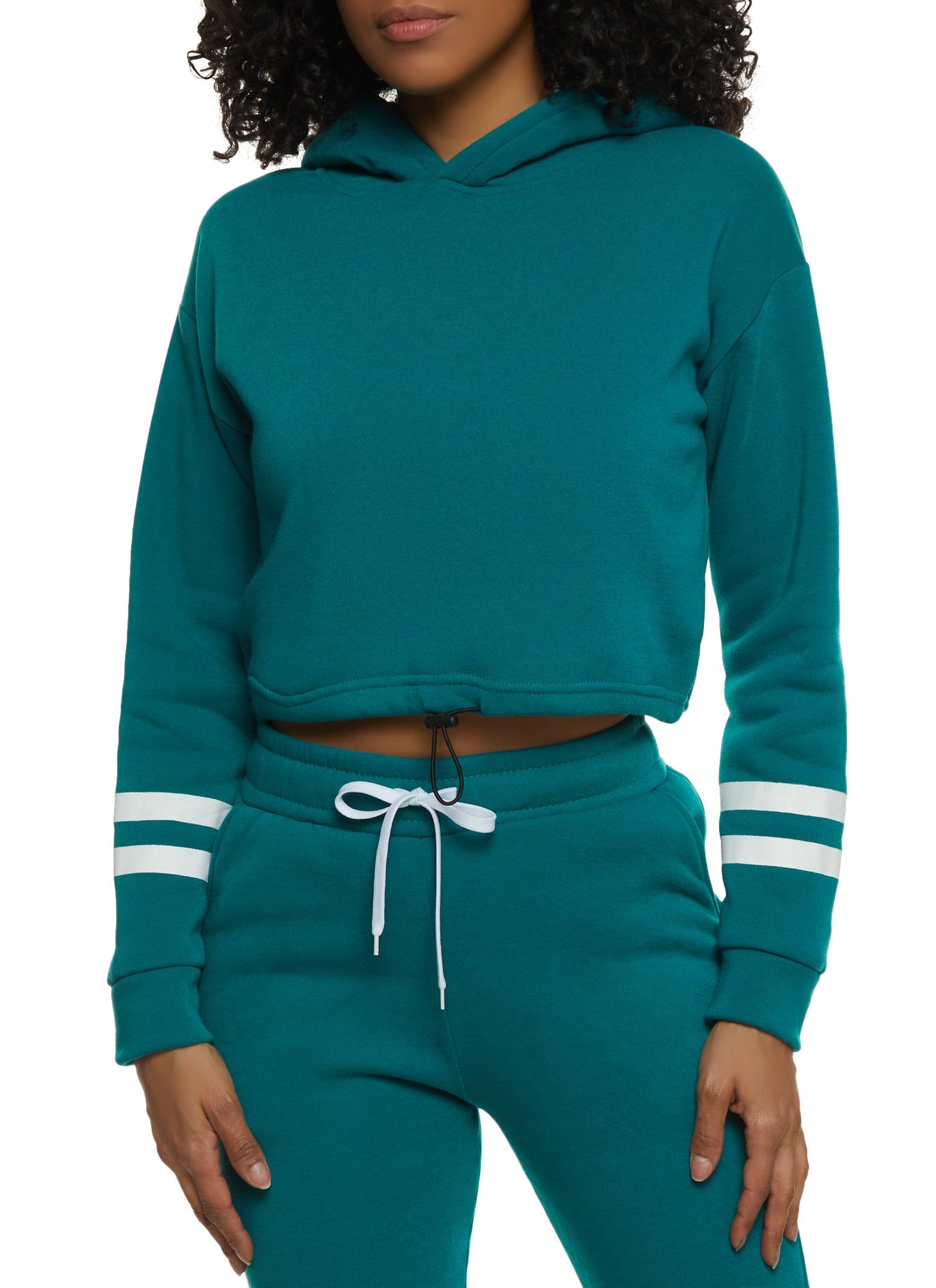 Toggle Drawstring Stripe Detail Fleece Pullover Hoodie sold by Rainbow