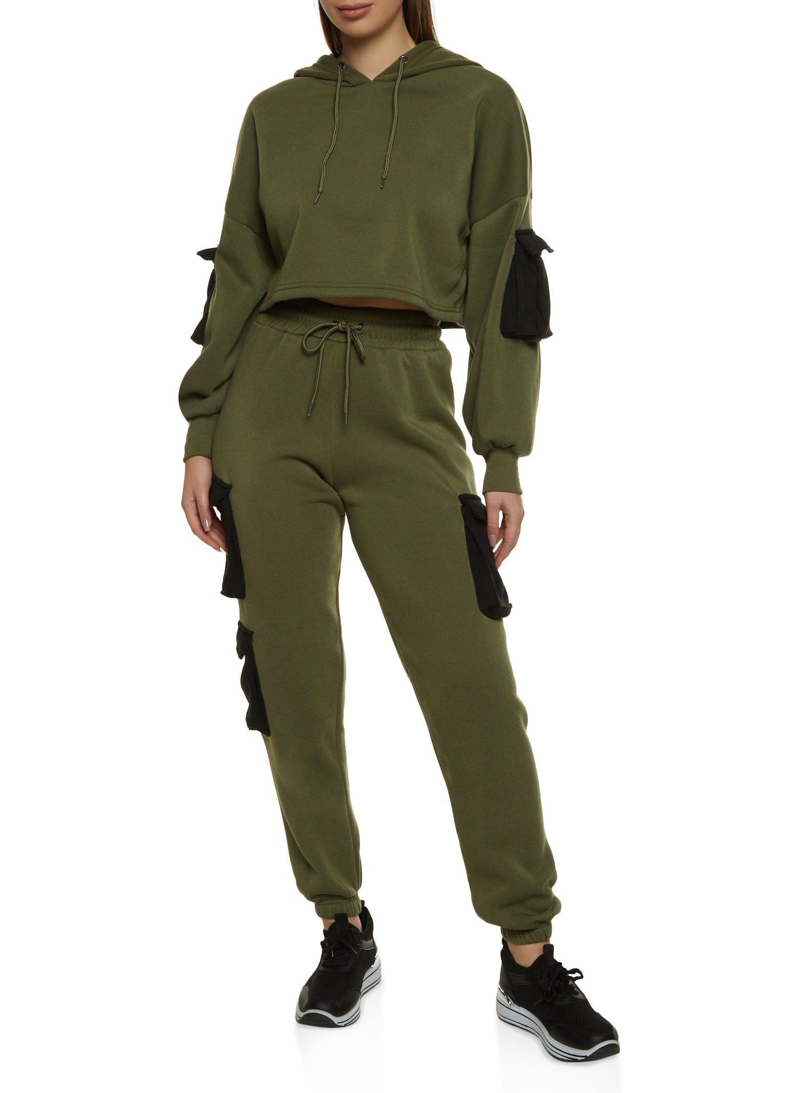 Color Block Cargo Pocket Cropped Hoodie sold by Rainbow product image thumbnail 2