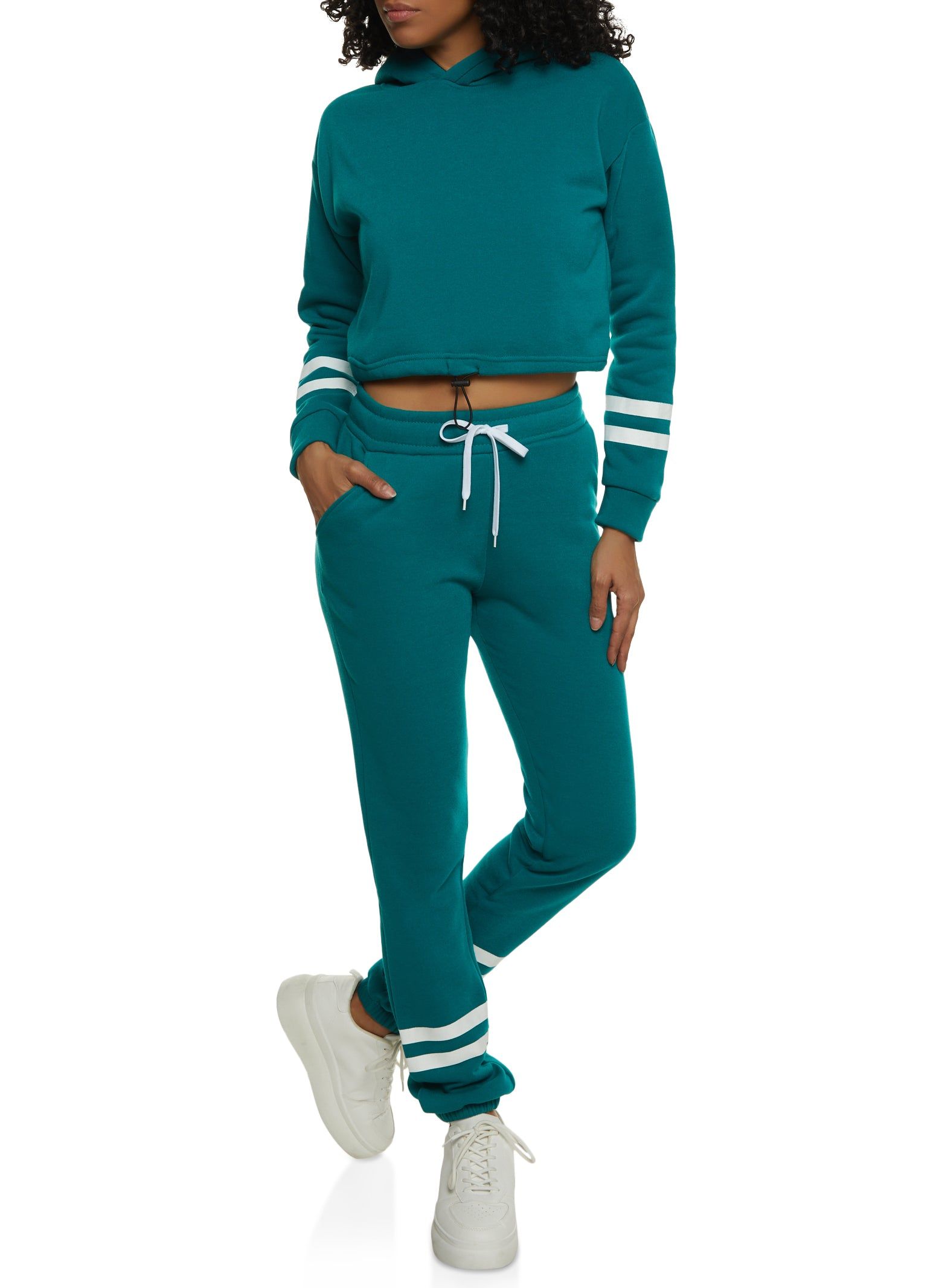 Toggle Drawstring Stripe Detail Fleece Pullover Hoodie sold by Rainbow product image thumbnail 2