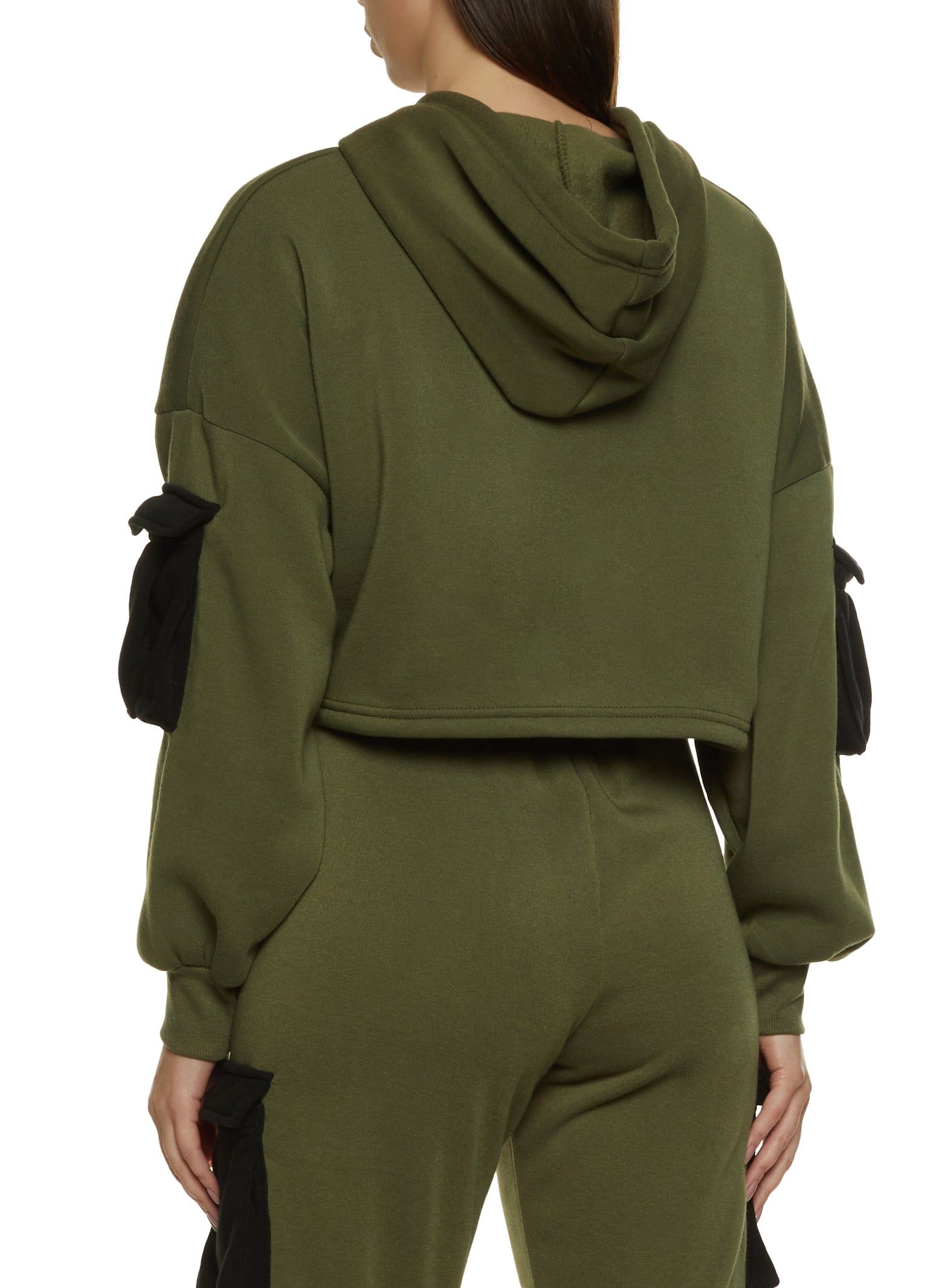 Color Block Cargo Pocket Cropped Hoodie sold by Rainbow product image thumbnail 3