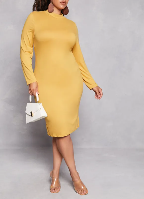 Plus Size Basic Mock Neck Long Sleeve Dress sold by Rainbow