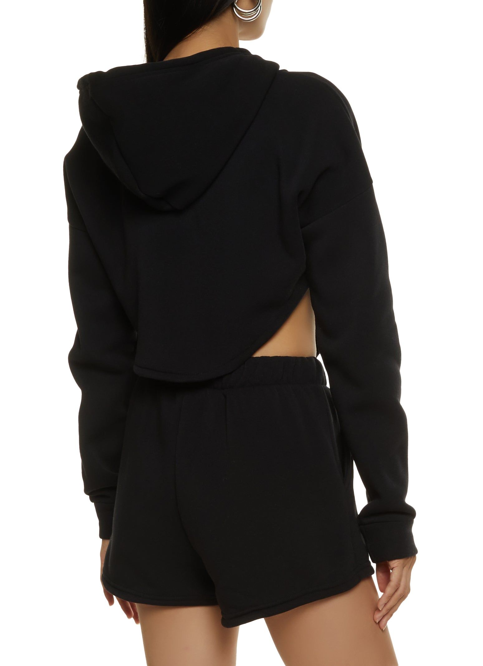 Fleece V Cut Zip Up Cropped Hoodie sold by Rainbow product image thumbnail 3