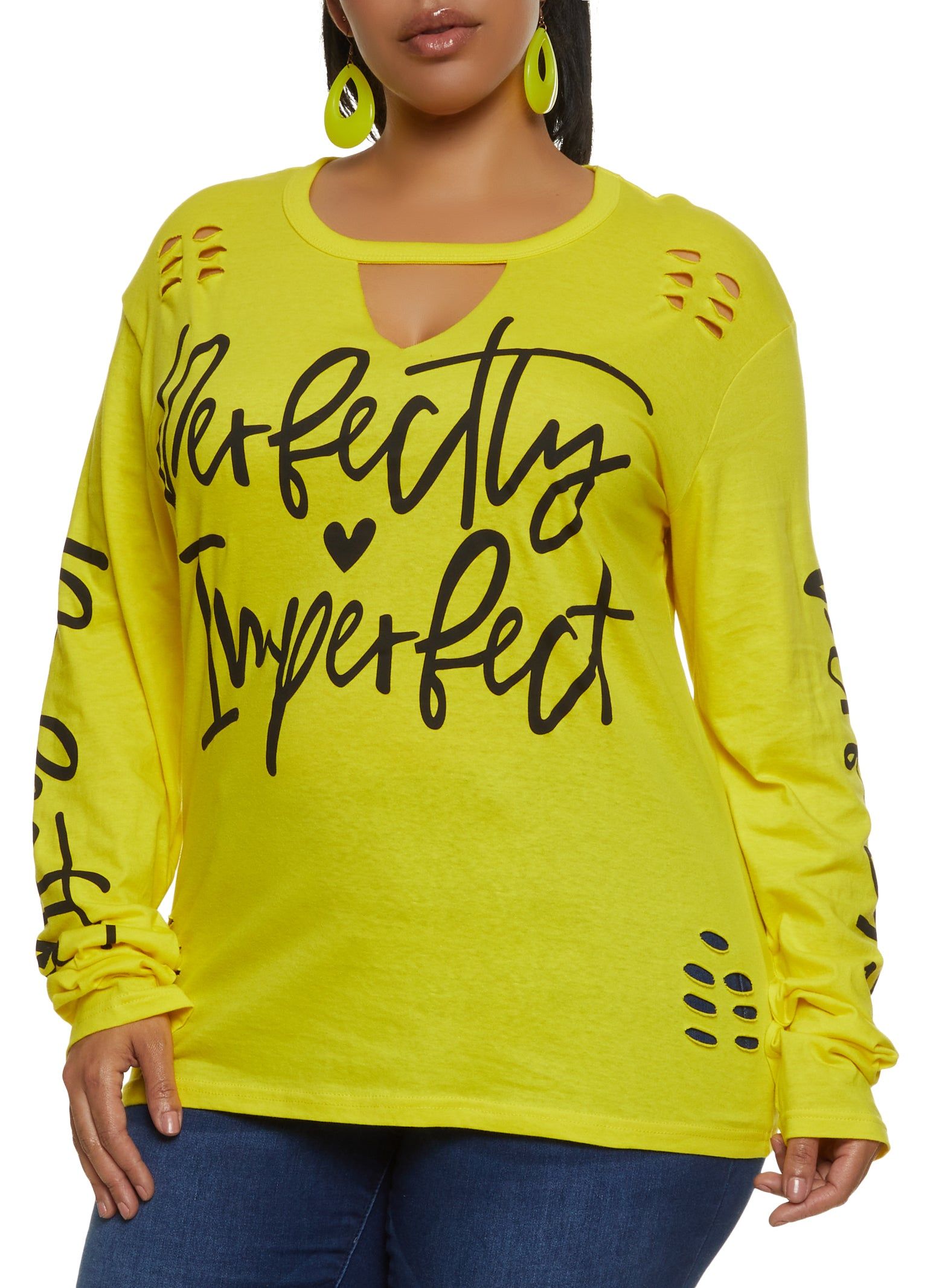 Plus Size Laser Cut Perfectly Imperfect Graphic Tee sold by Rainbow
