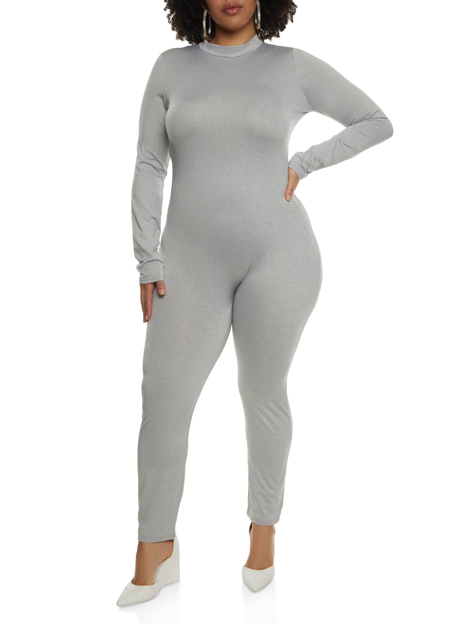 Plus Size Long Sleeve Mock Neck Catsuit sold by Rainbow