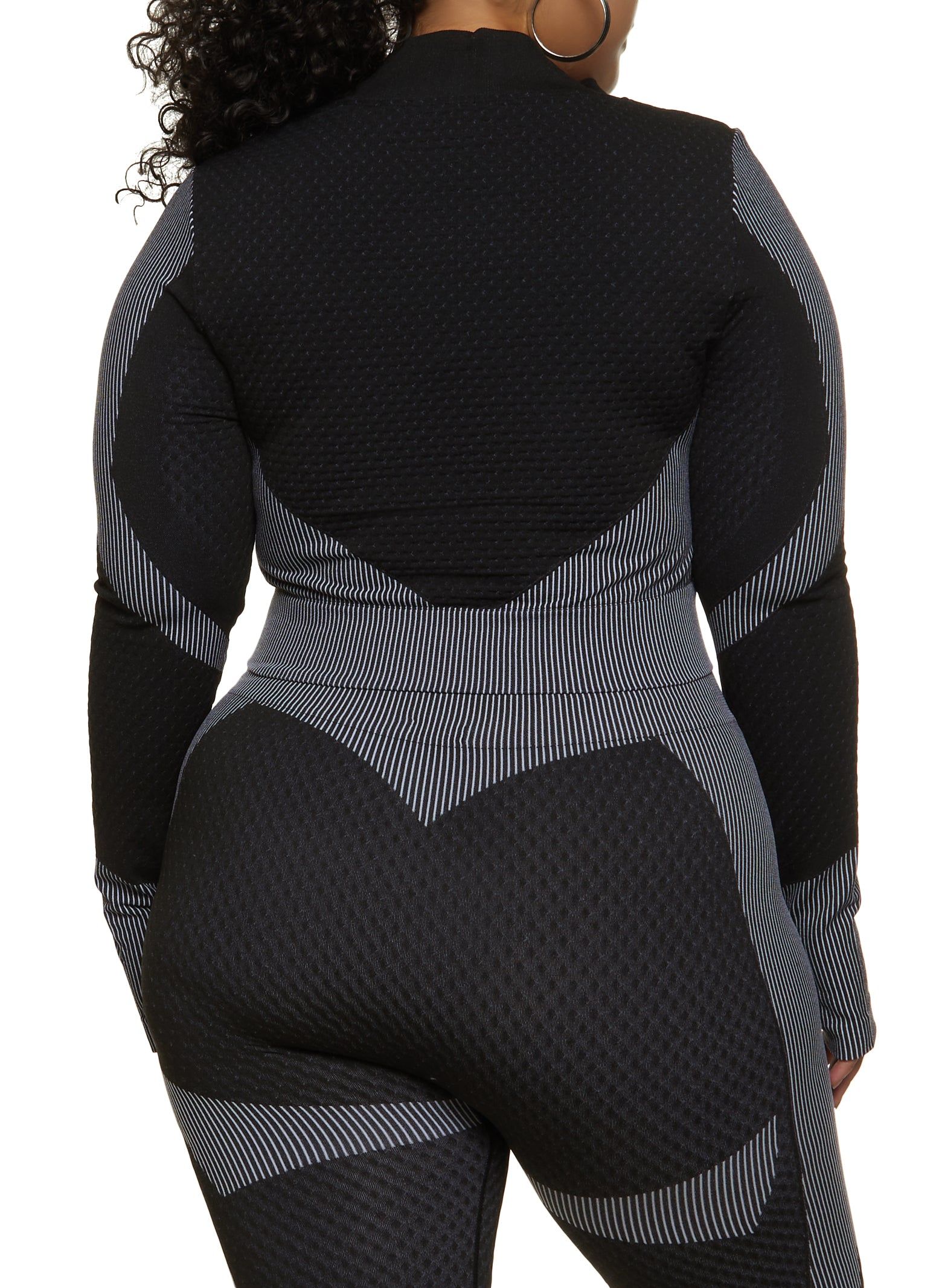 Plus Size Seamless Striped Detail Waffle Knit Track Jacket sold by Rainbow product image thumbnail 3