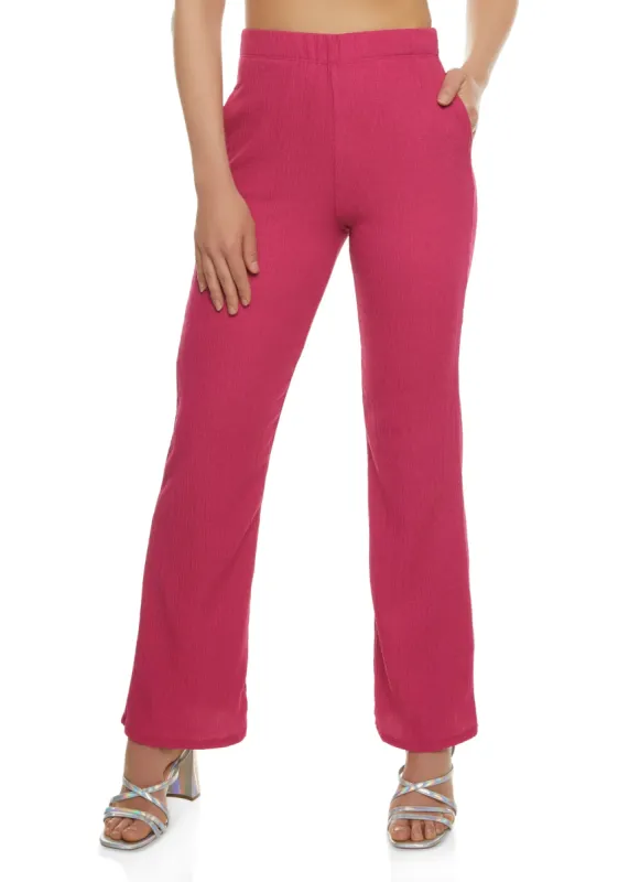 Textured Elastic Waist Wide Leg Pants sold by Rainbow