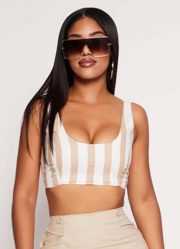 Striped Scoop Neck Cropped Tank Top sold by Rainbow