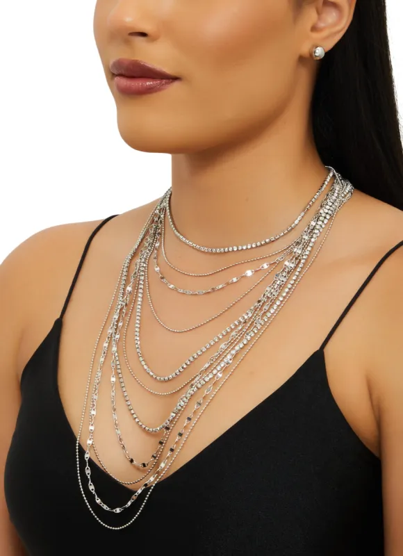 Layered Chain Necklace and Ball Stud Earrings sold by Rainbow