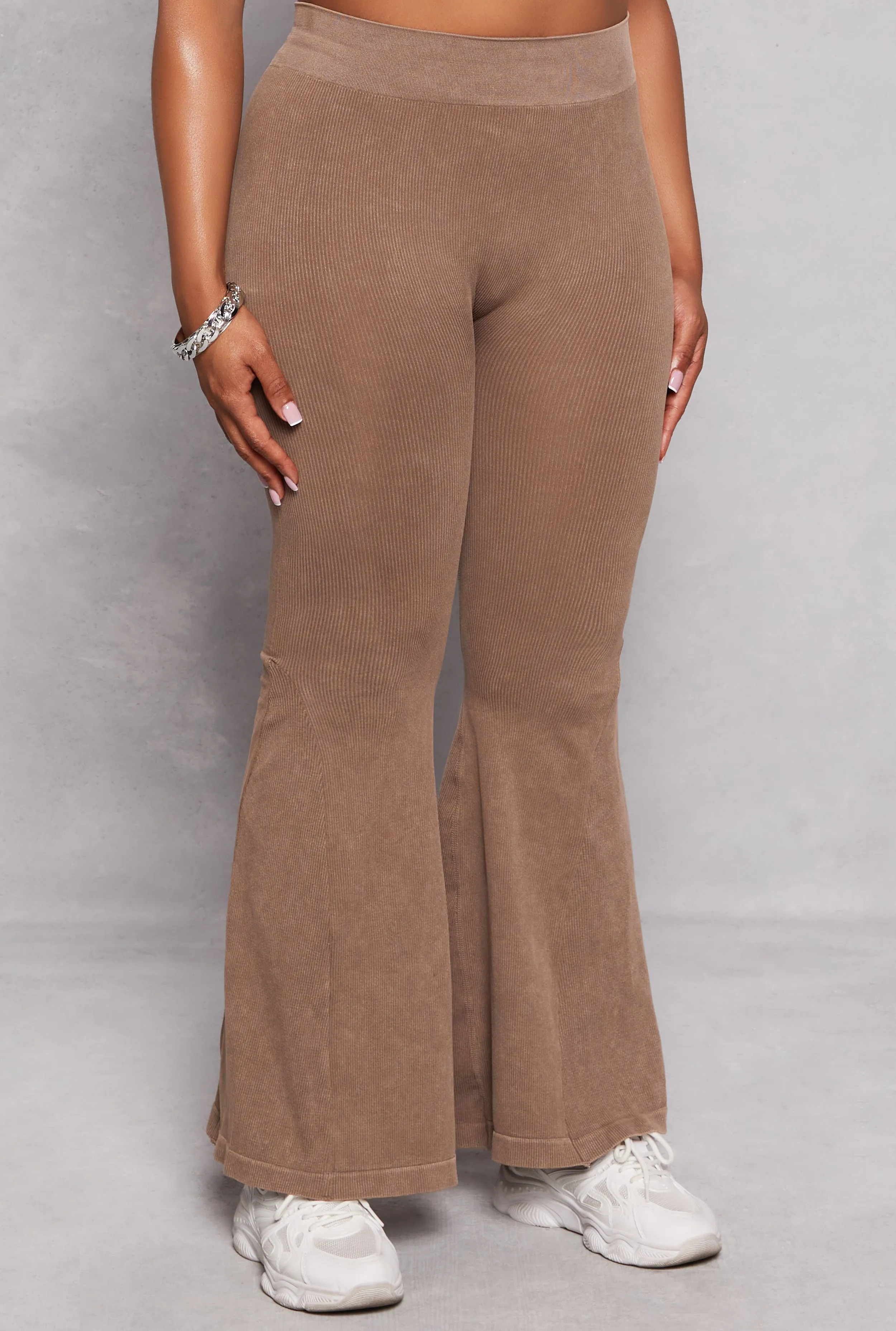 Plus Size Seamless Ribbed High Waisted Flare Pants sold by Rainbow product image thumbnail 2