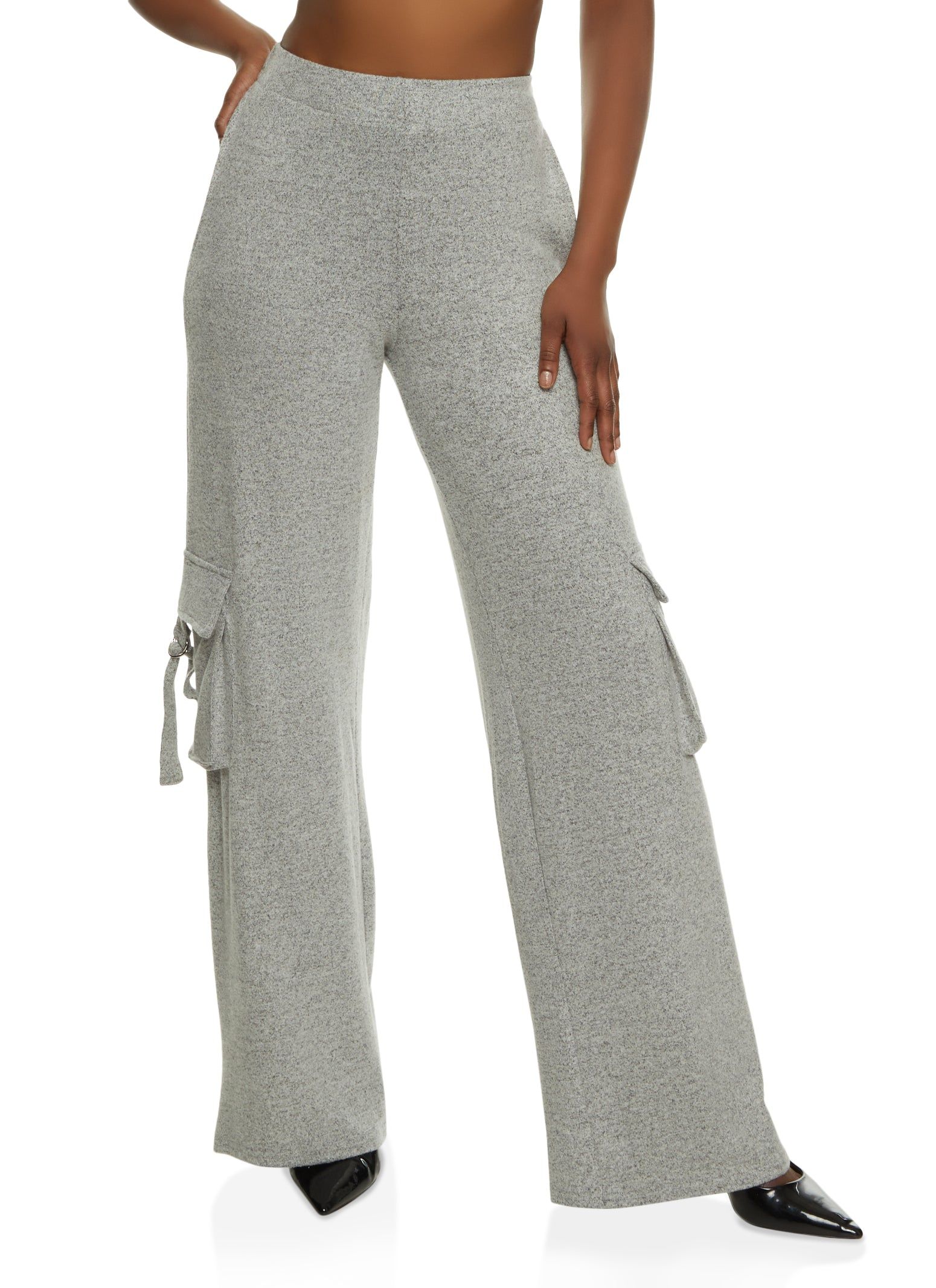 Brushed Knit Wide Leg Cargo Pocket Pants sold by Rainbow