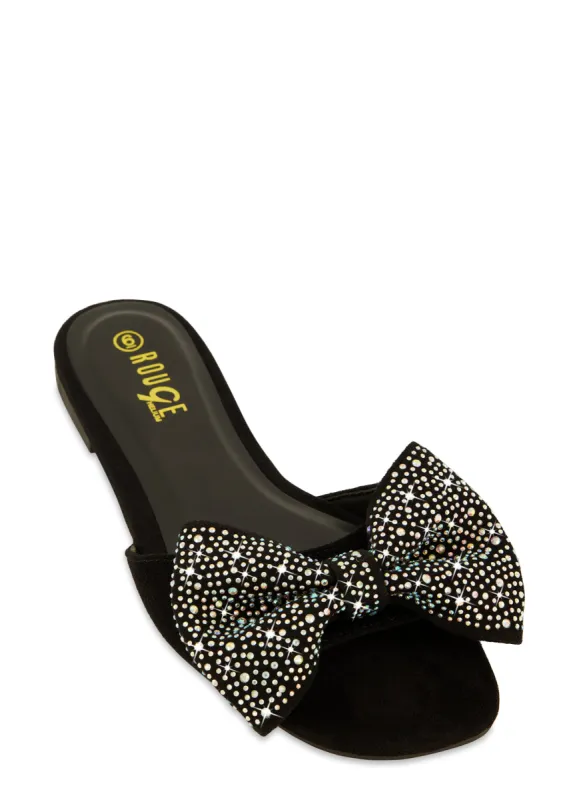 Rhinestone Bow Flat Sandals sold by Rainbow
