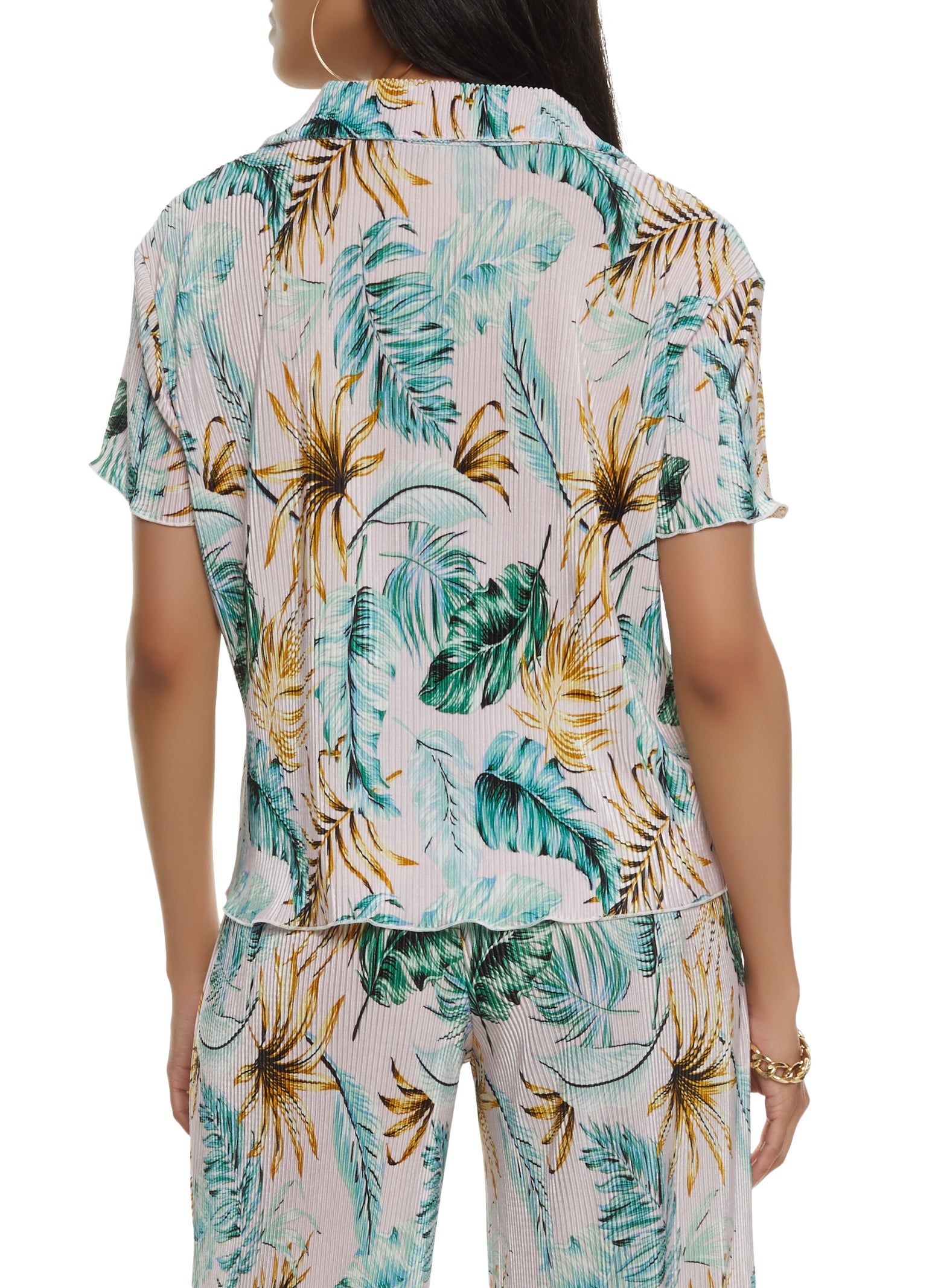 Plisse Palm Print Button Front Shirt sold by Rainbow product image thumbnail 5