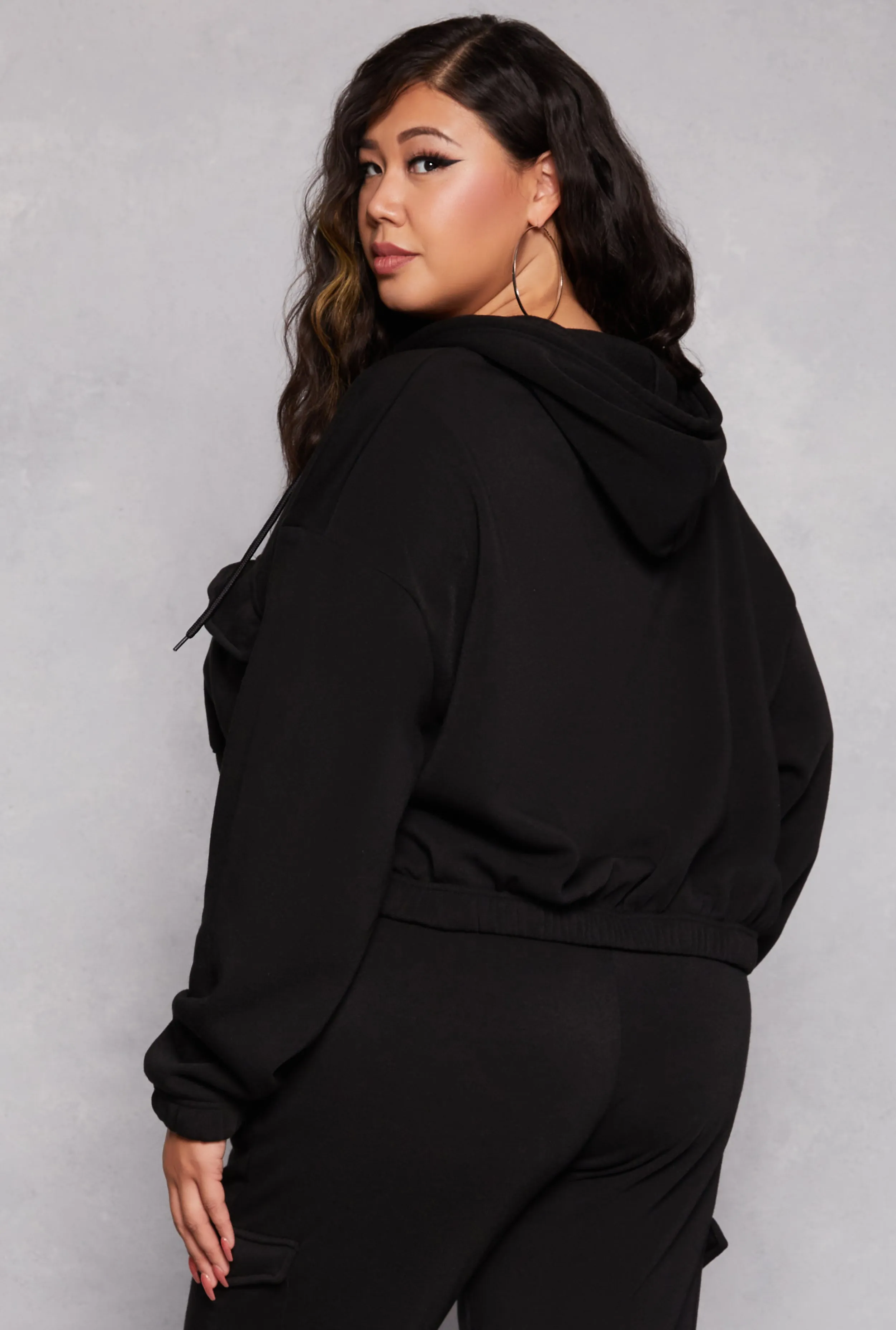Plus Size Fleece Cargo Pocket Zip Front Hoodie sold by Rainbow product image thumbnail 3