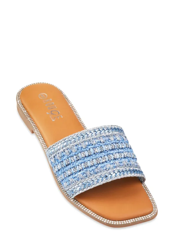 Woven Rhinestone Band Slide Sandals sold by Rainbow