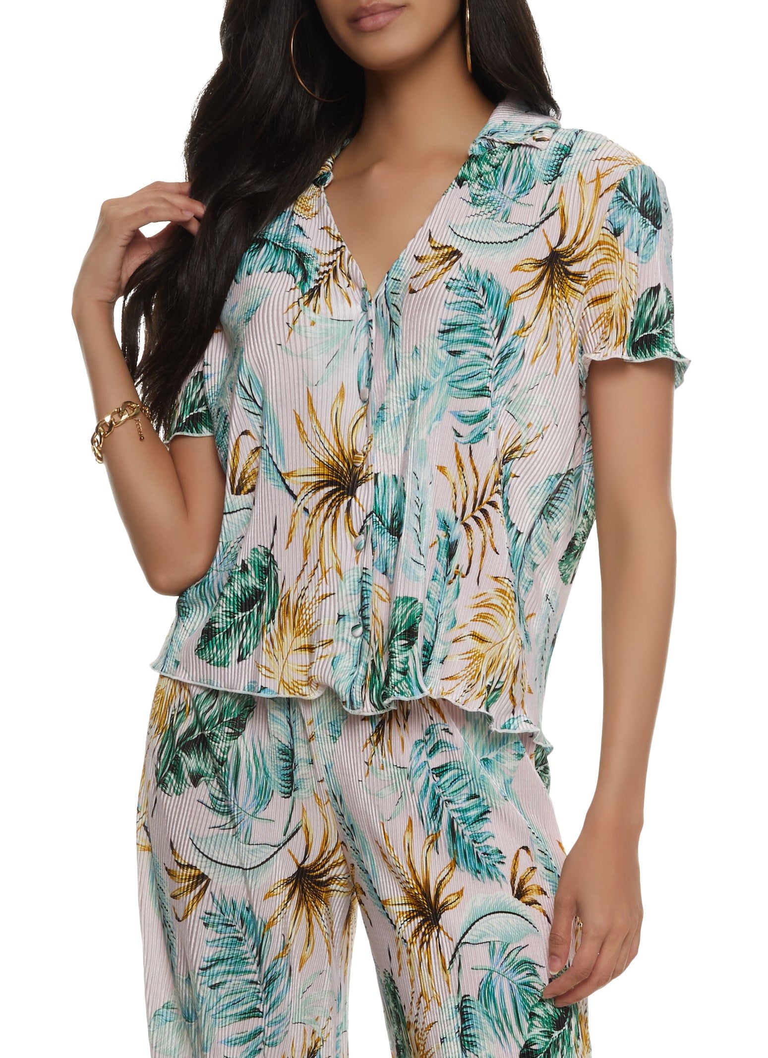 Plisse Palm Print Button Front Shirt sold by Rainbow product image thumbnail 2