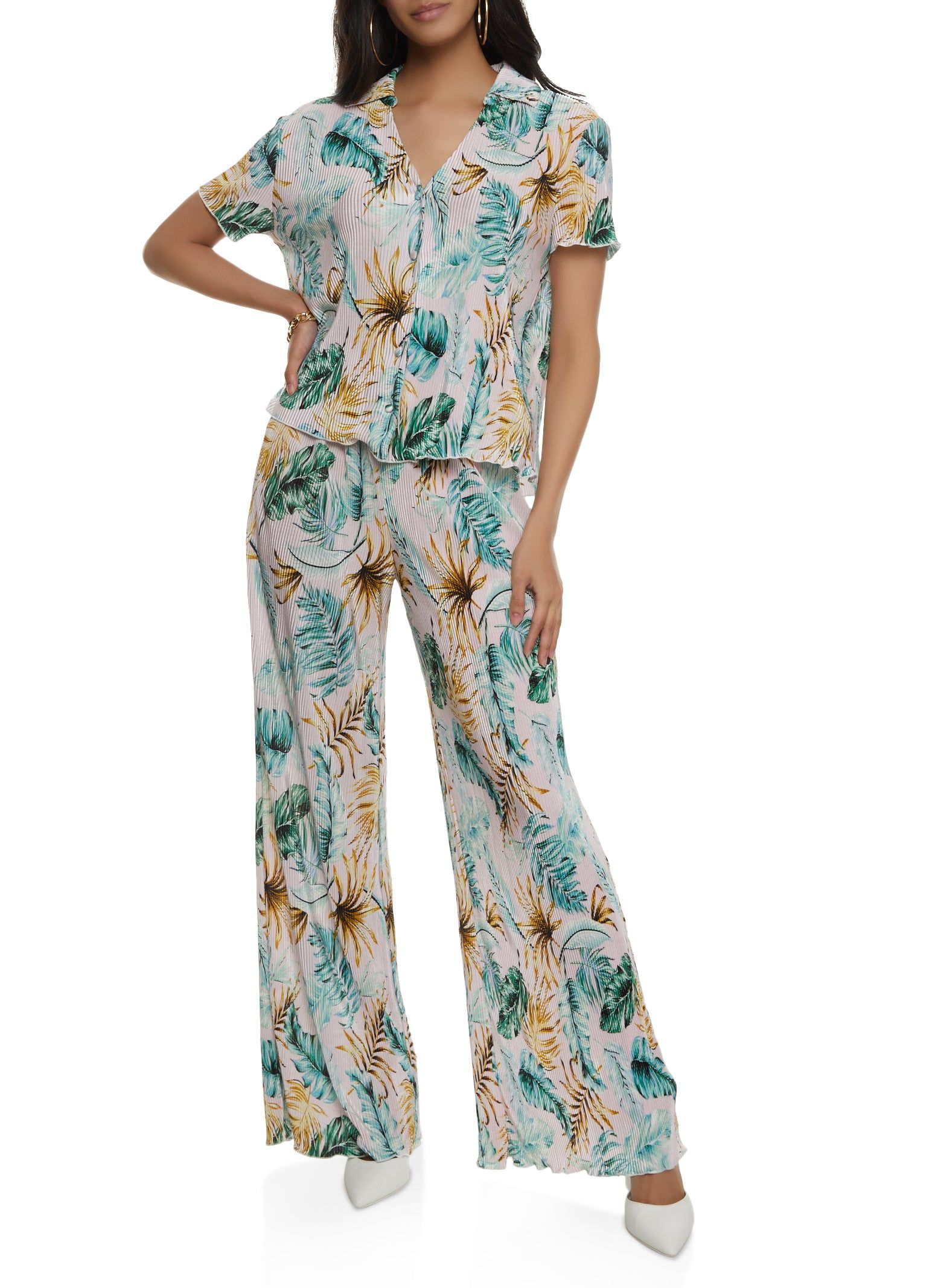 Plisse Palm Print Button Front Shirt sold by Rainbow product image thumbnail 3