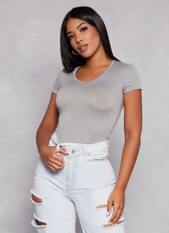 Basic Ribbed V Neck Short Sleeve Top sold by Rainbow