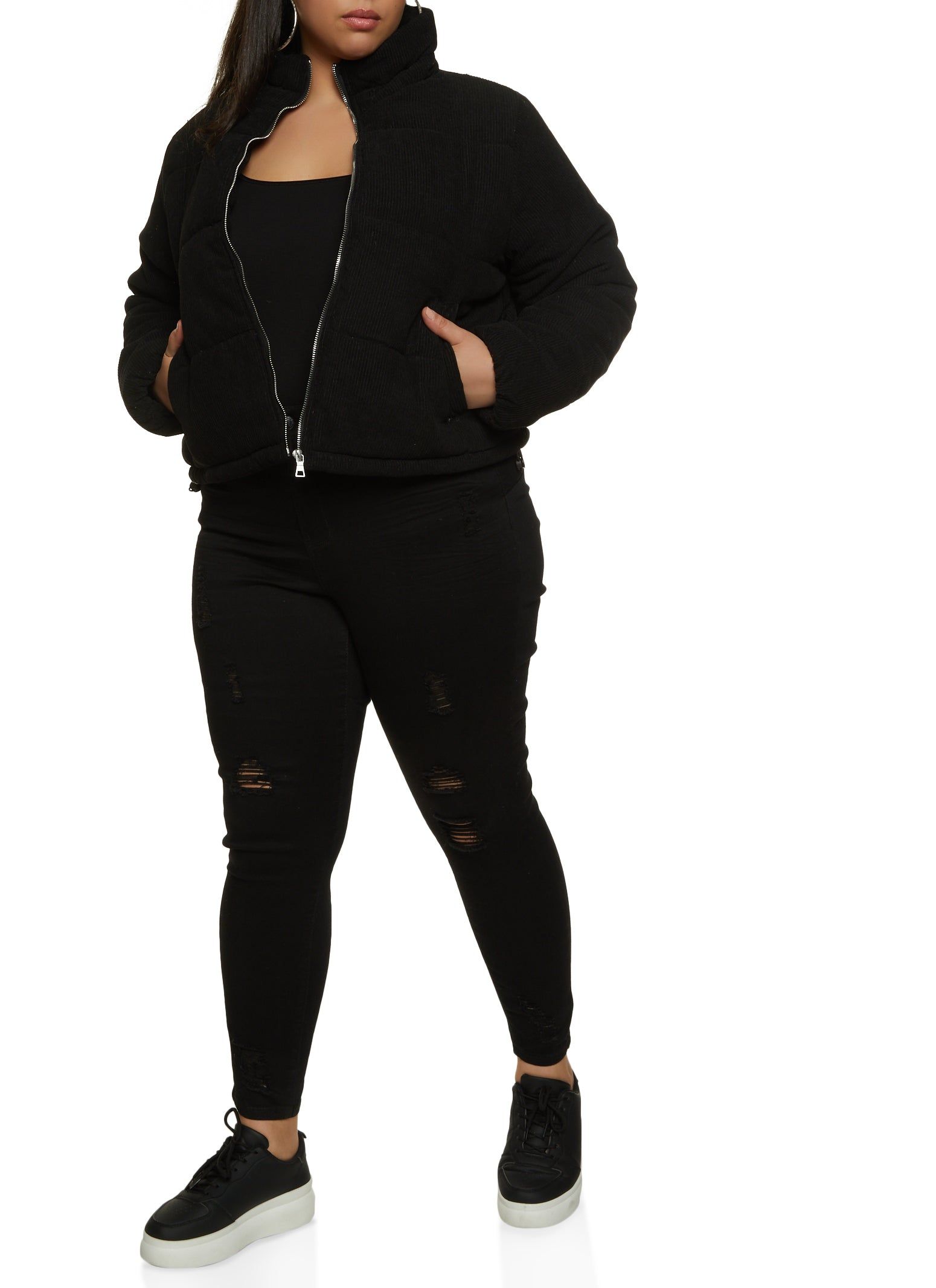 Plus Size Zip Front Corduroy Puffer Jacket sold by Rainbow product image thumbnail 2