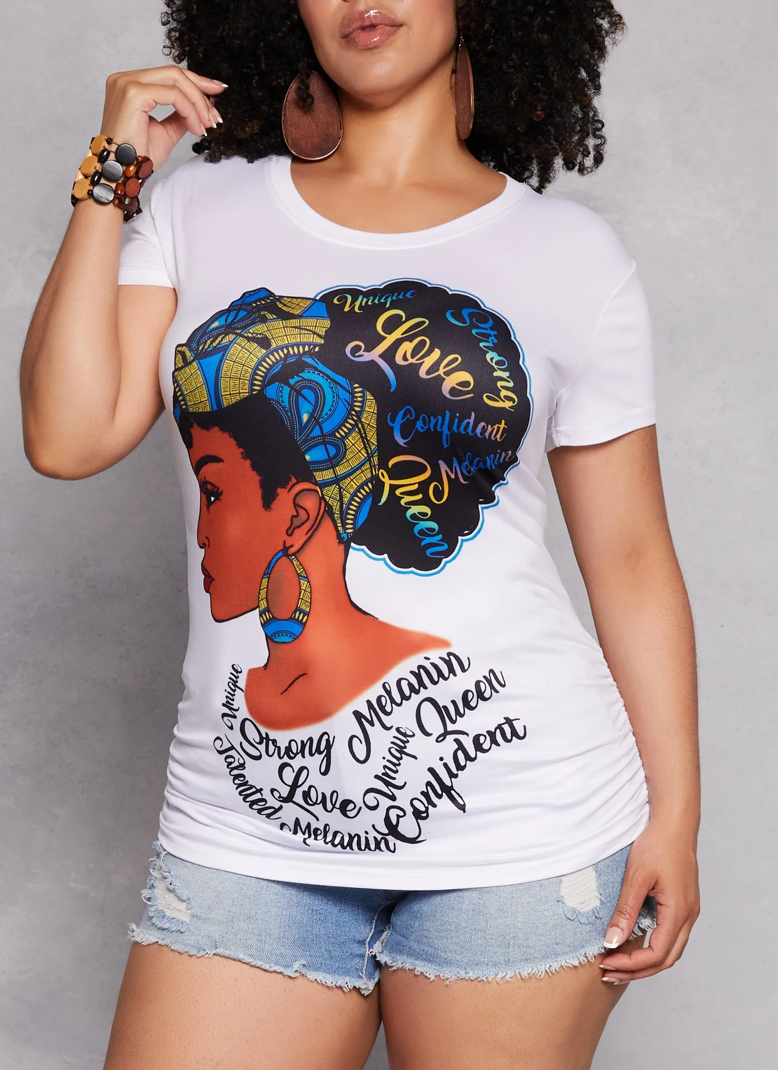 Plus Size Afro Girl Graphic Print Ruched Tee sold by Rainbow
