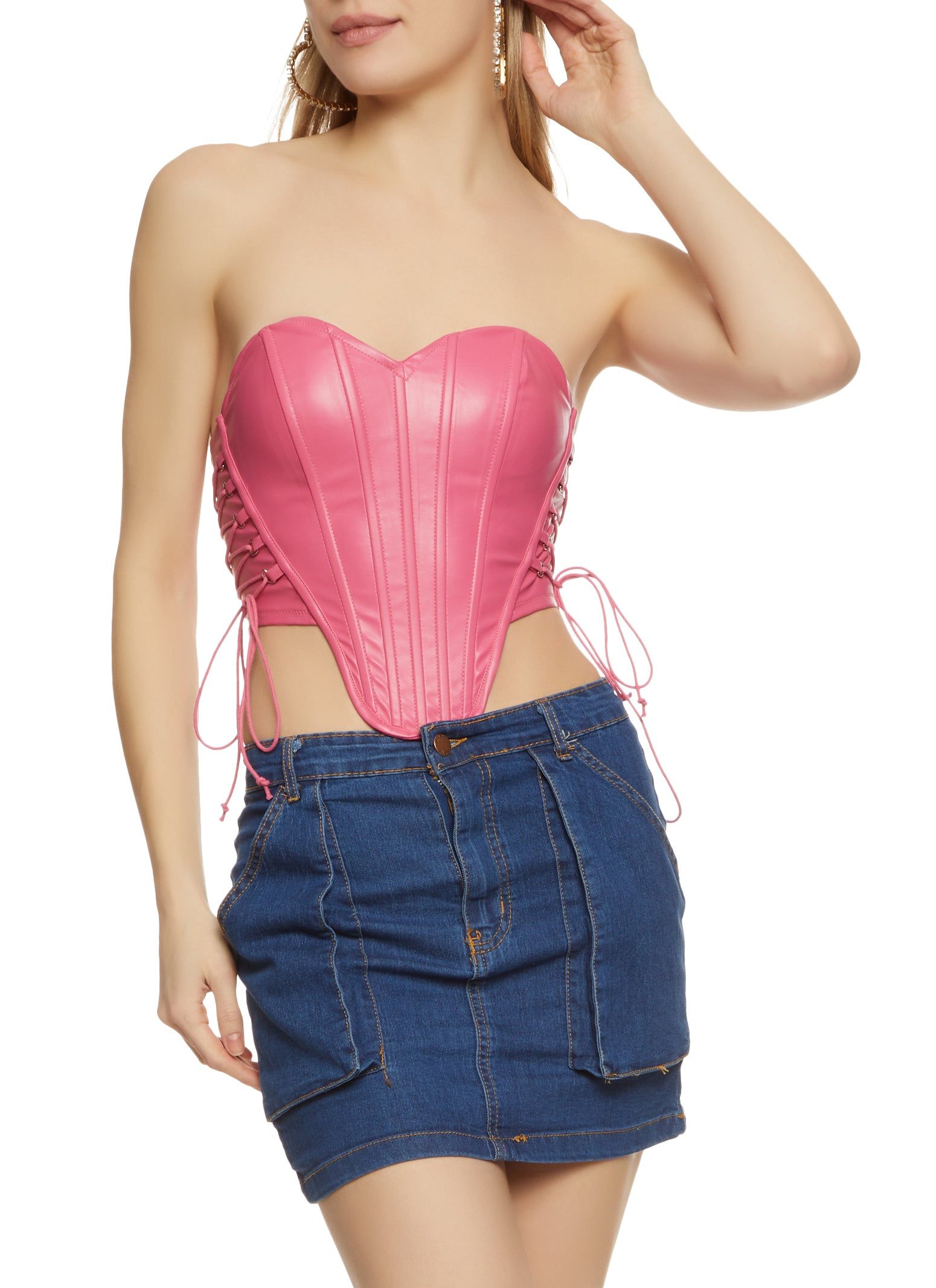 Faux Leather Lace Up Corset Top sold by Rainbow