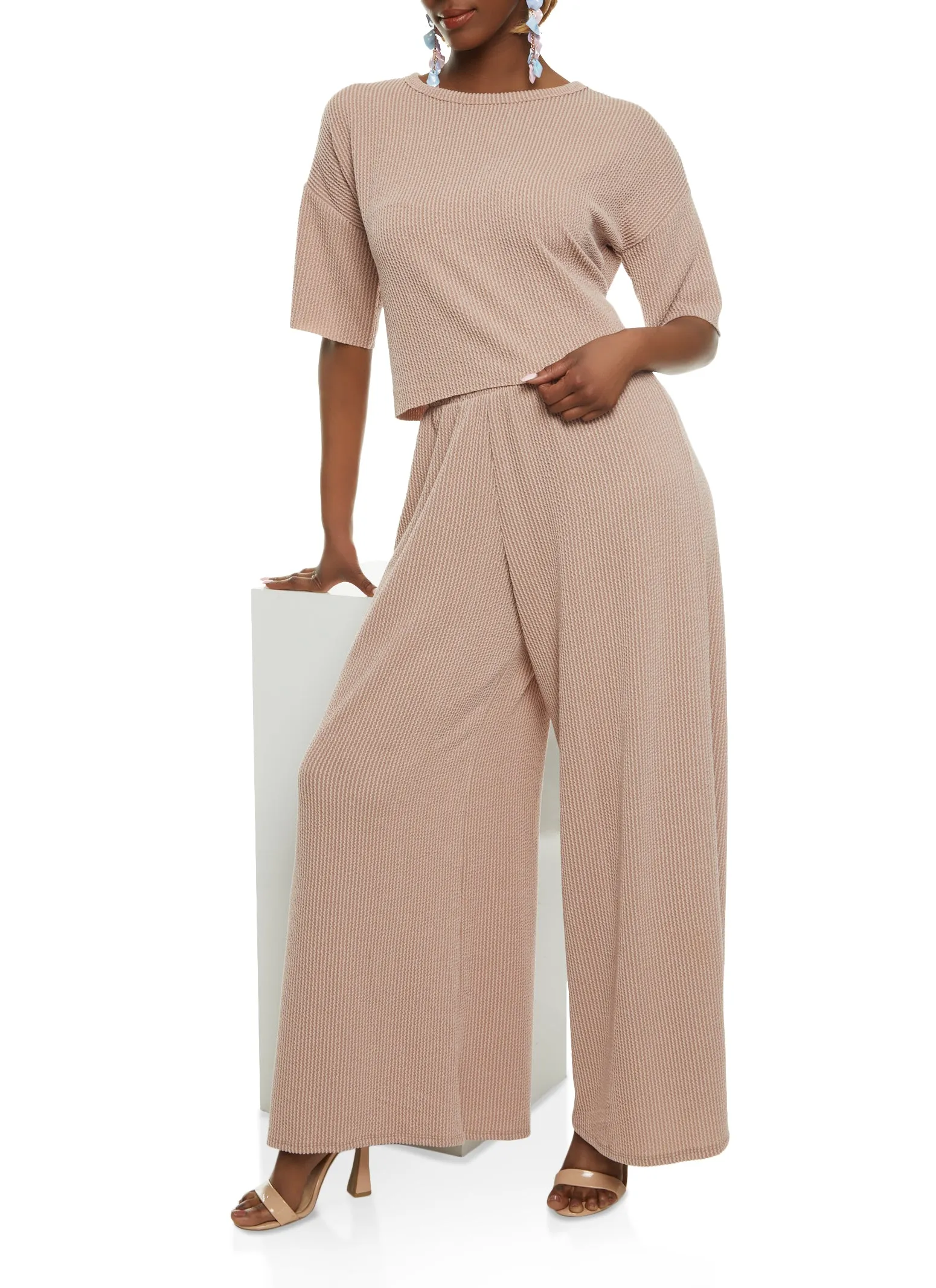 Textured Ribbed Knit Crew Neck Top sold by Rainbow