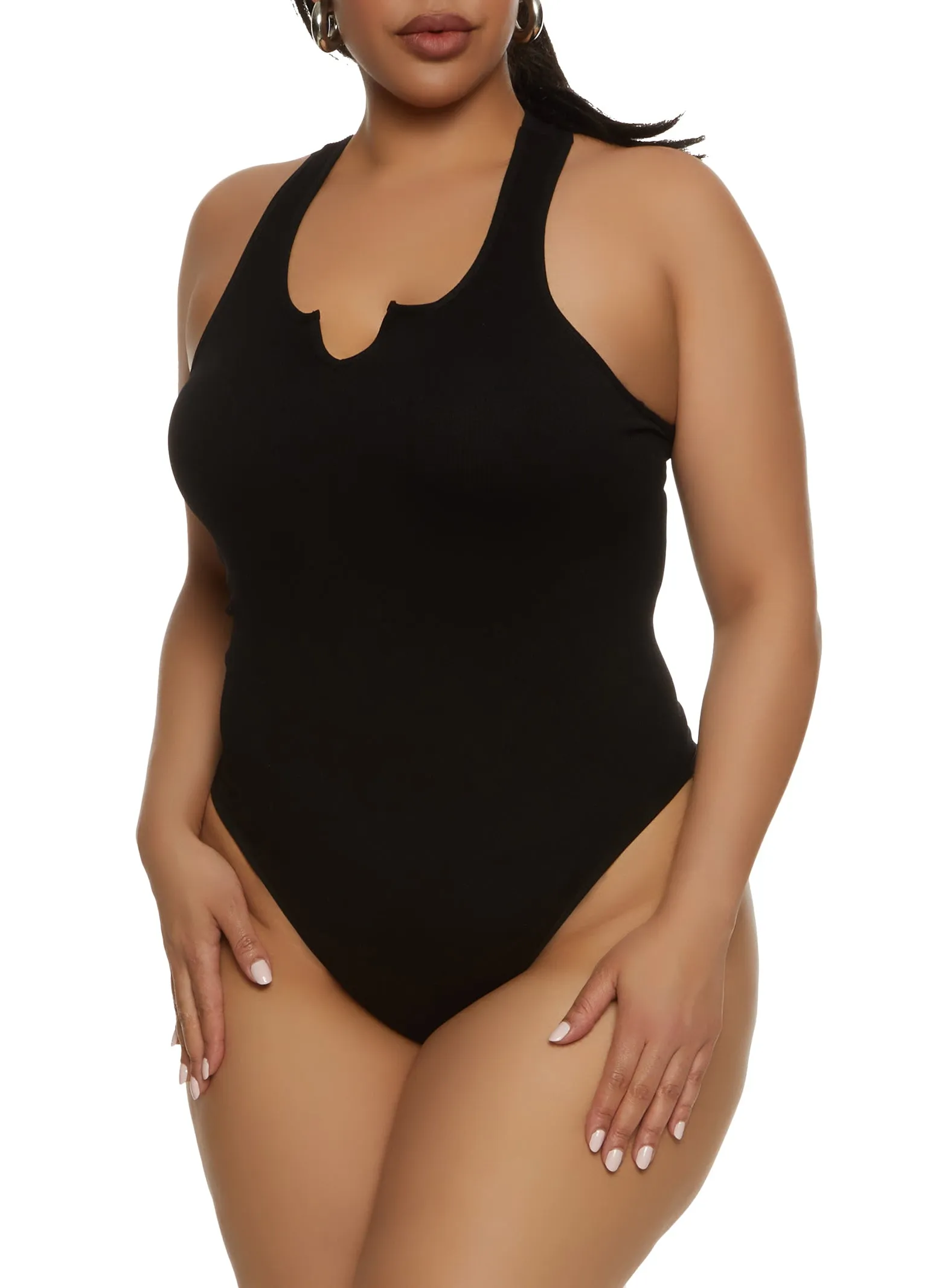 Plus Size Seamless Notch Neck Racerback Tank Bodysuit sold by Rainbow