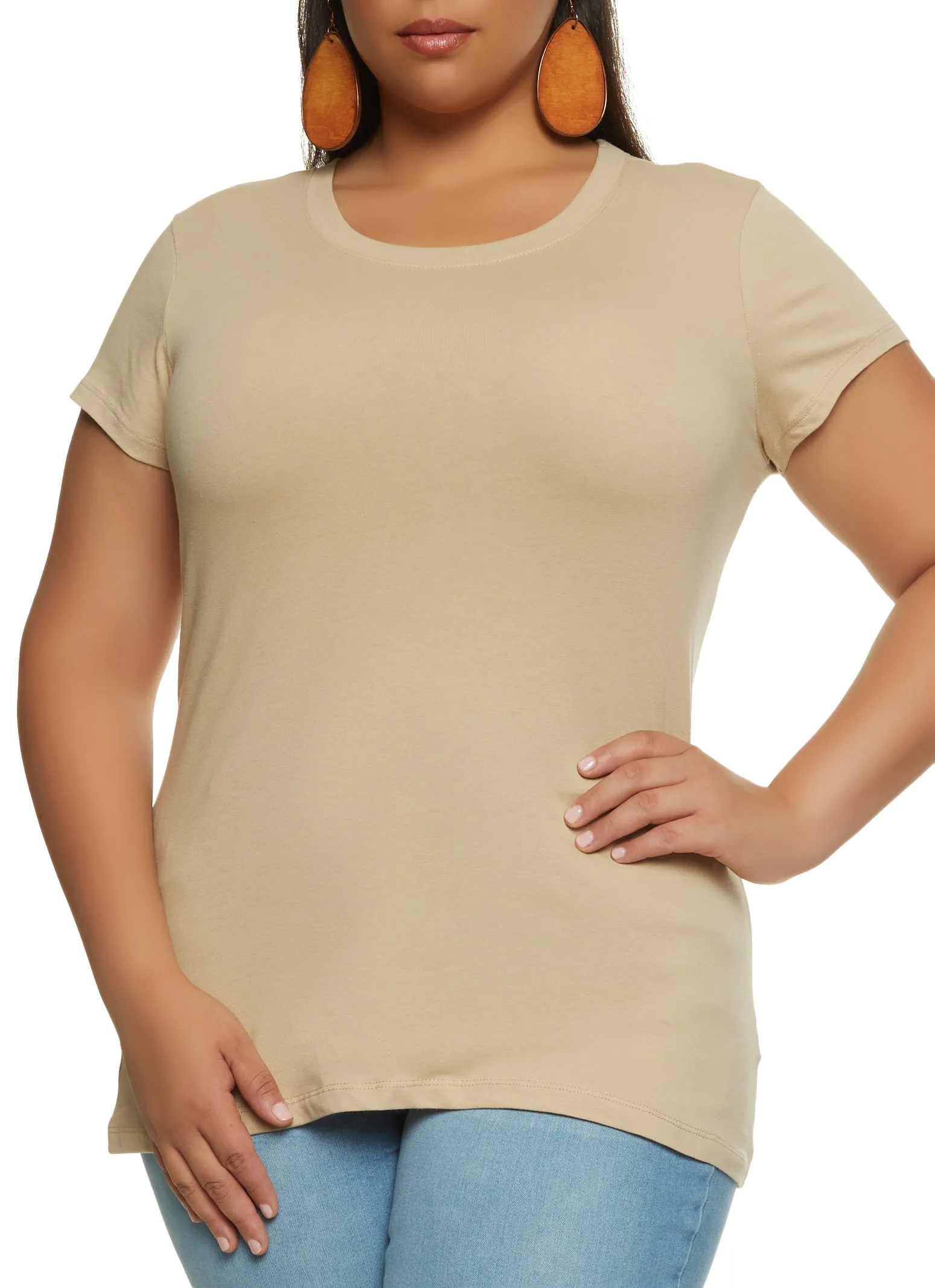 Plus Size Basic Short Sleeve Crew Neck Tee sold by Rainbow