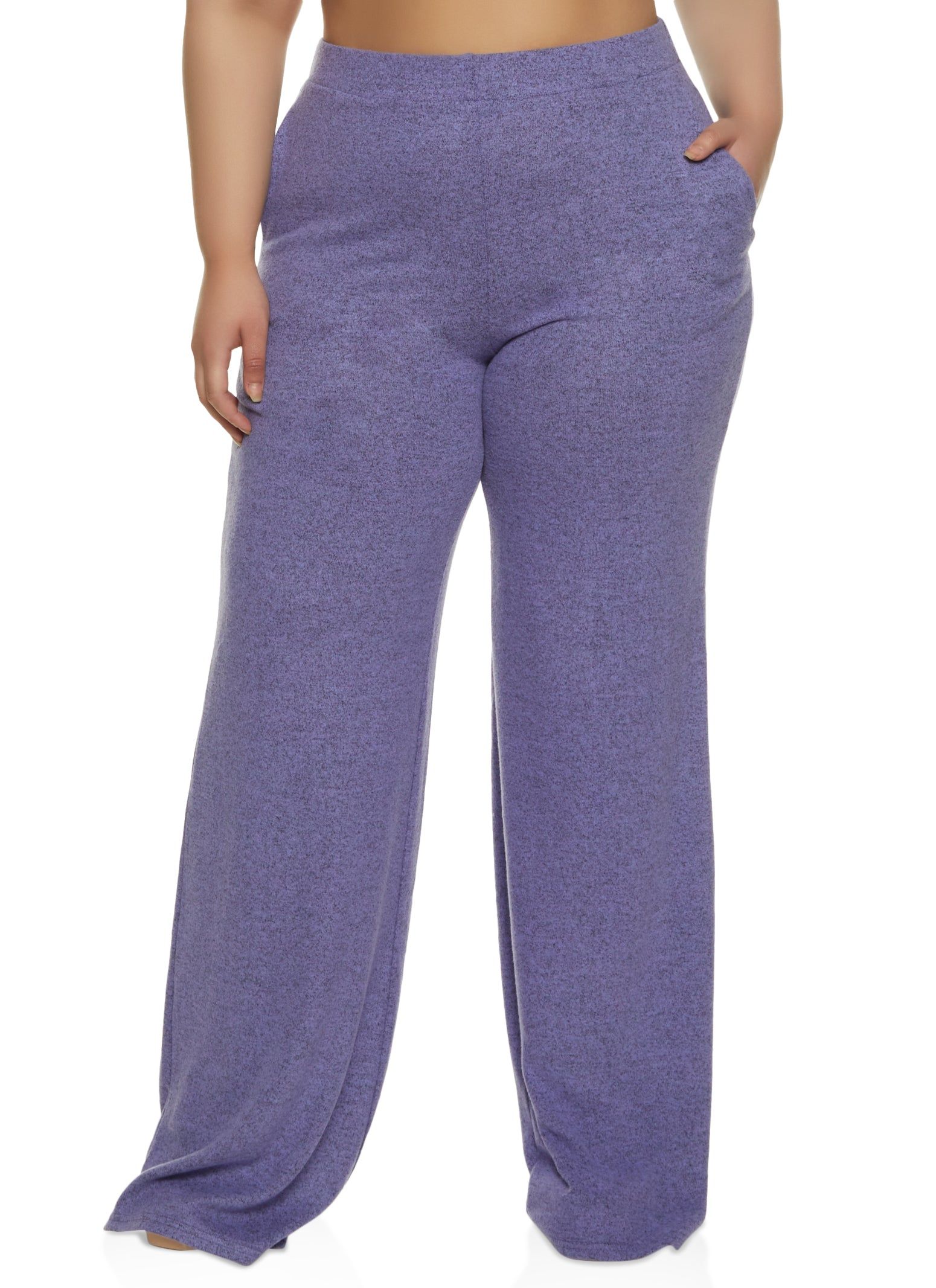 Plus Size Brushed Knit High Waist Wide Leg Pants sold by Rainbow
