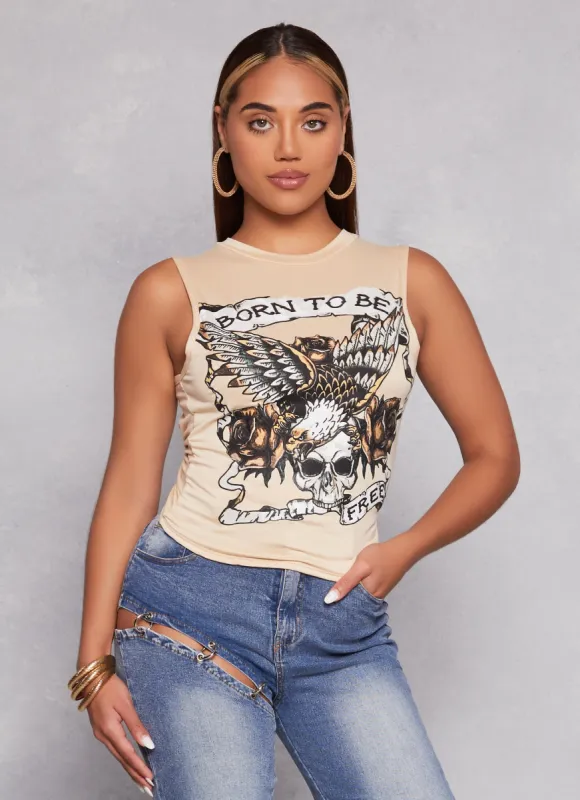 Born To Be Free Graphic Tie Back Tank Top sold by Rainbow