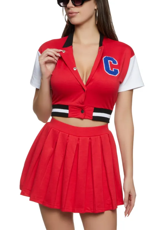 C Chenille Patch Cropped Varsity Jacket sold by Rainbow