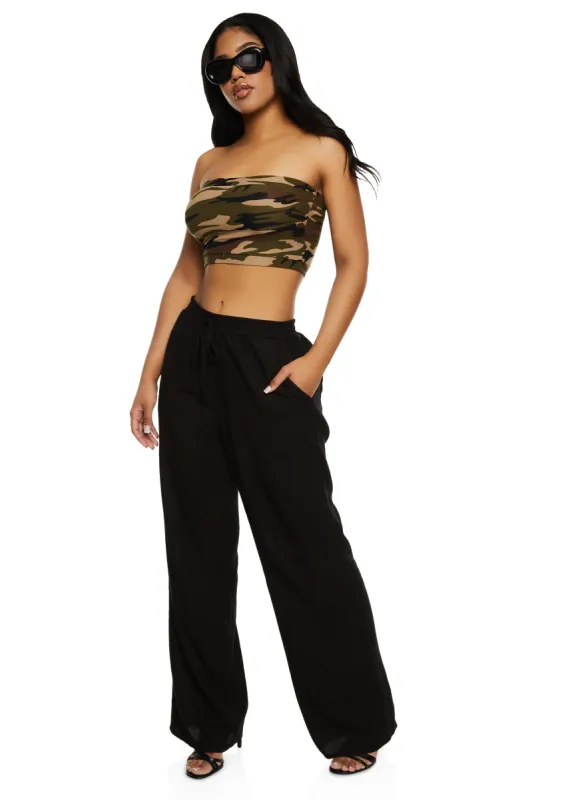 Linen Drawstring Wide Leg Pants sold by Rainbow