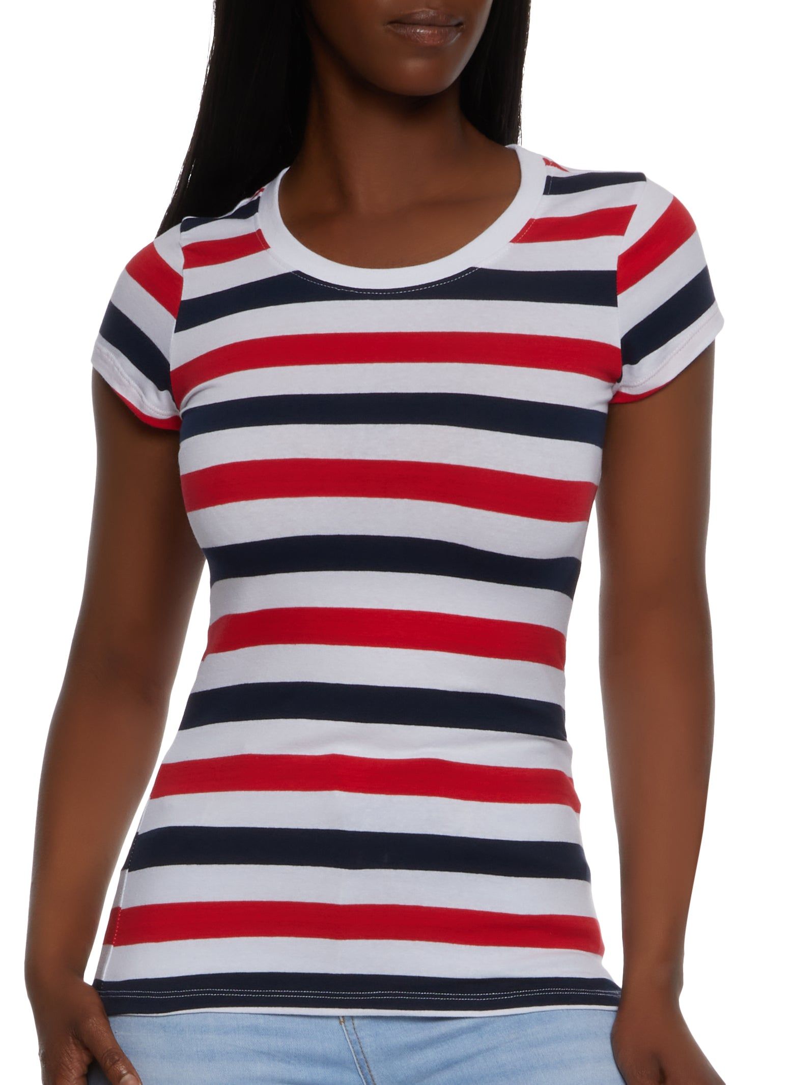 Basic Stripe Crew Neck Tee sold by Rainbow