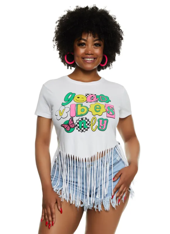 Plus Size Fringe Good Vibes Only Graphic Tee sold by Rainbow