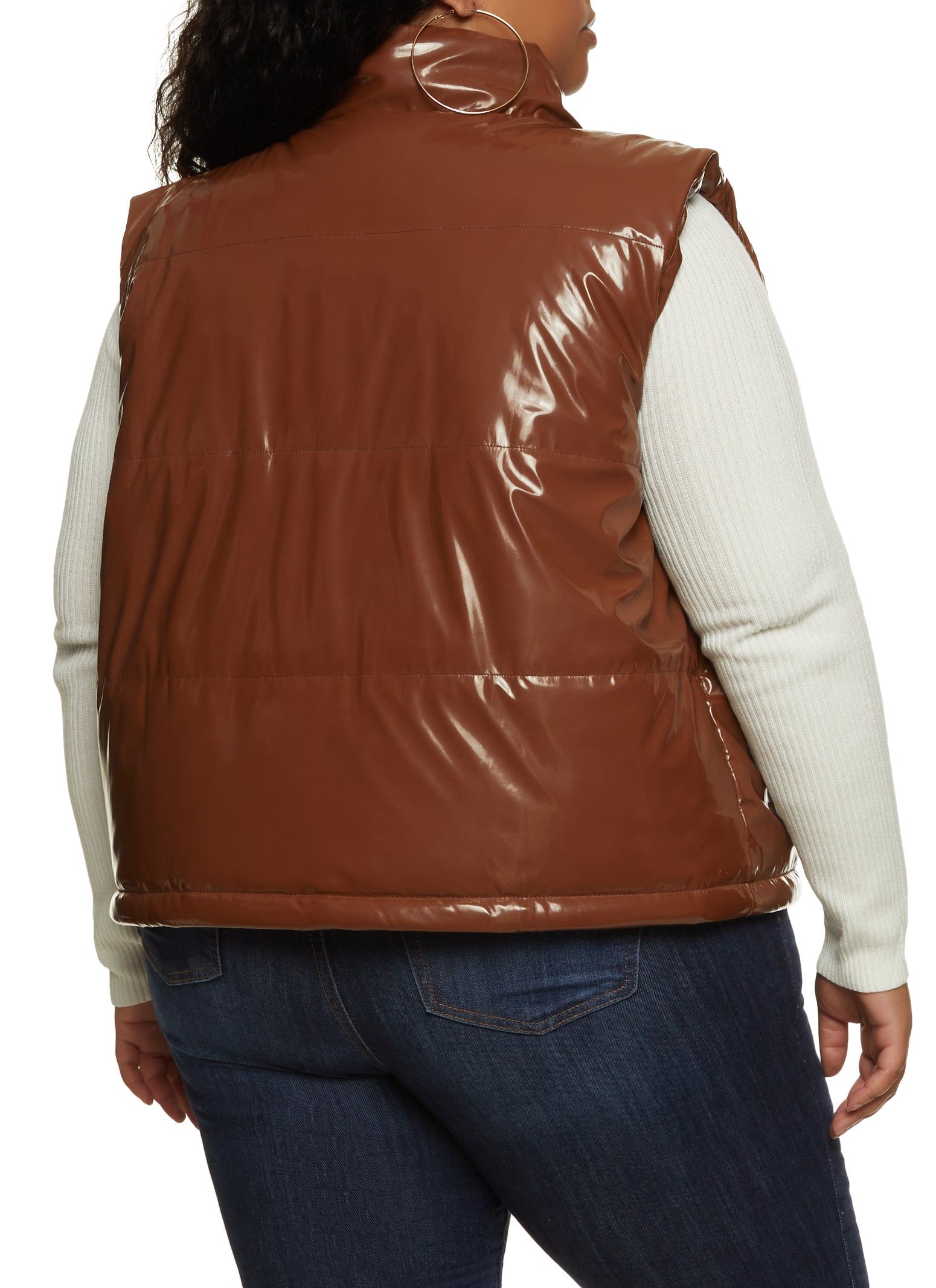 Plus Size Zip Front Faux Patent Leather Puffer Vest sold by Rainbow product image thumbnail 2