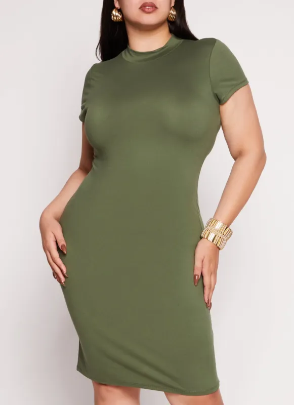 Plus Size Mock Neck T Shirt Dress sold by Rainbow