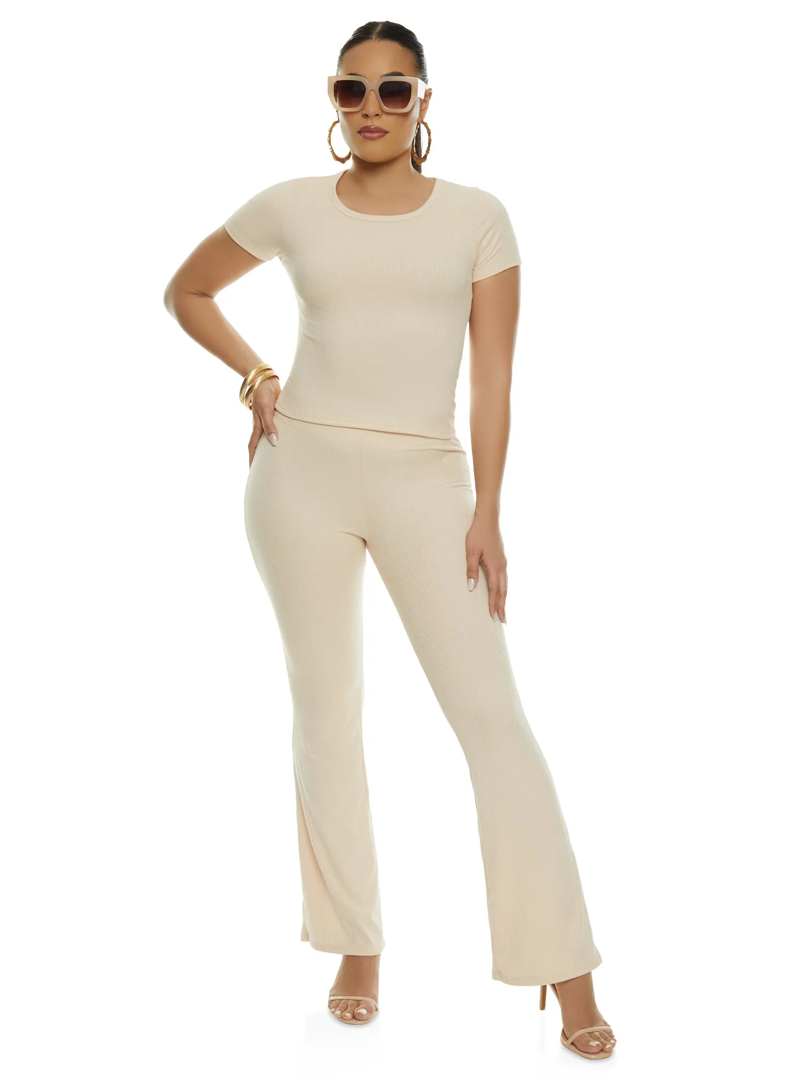 Ribbed Knit Short Sleeve Top sold by Rainbow