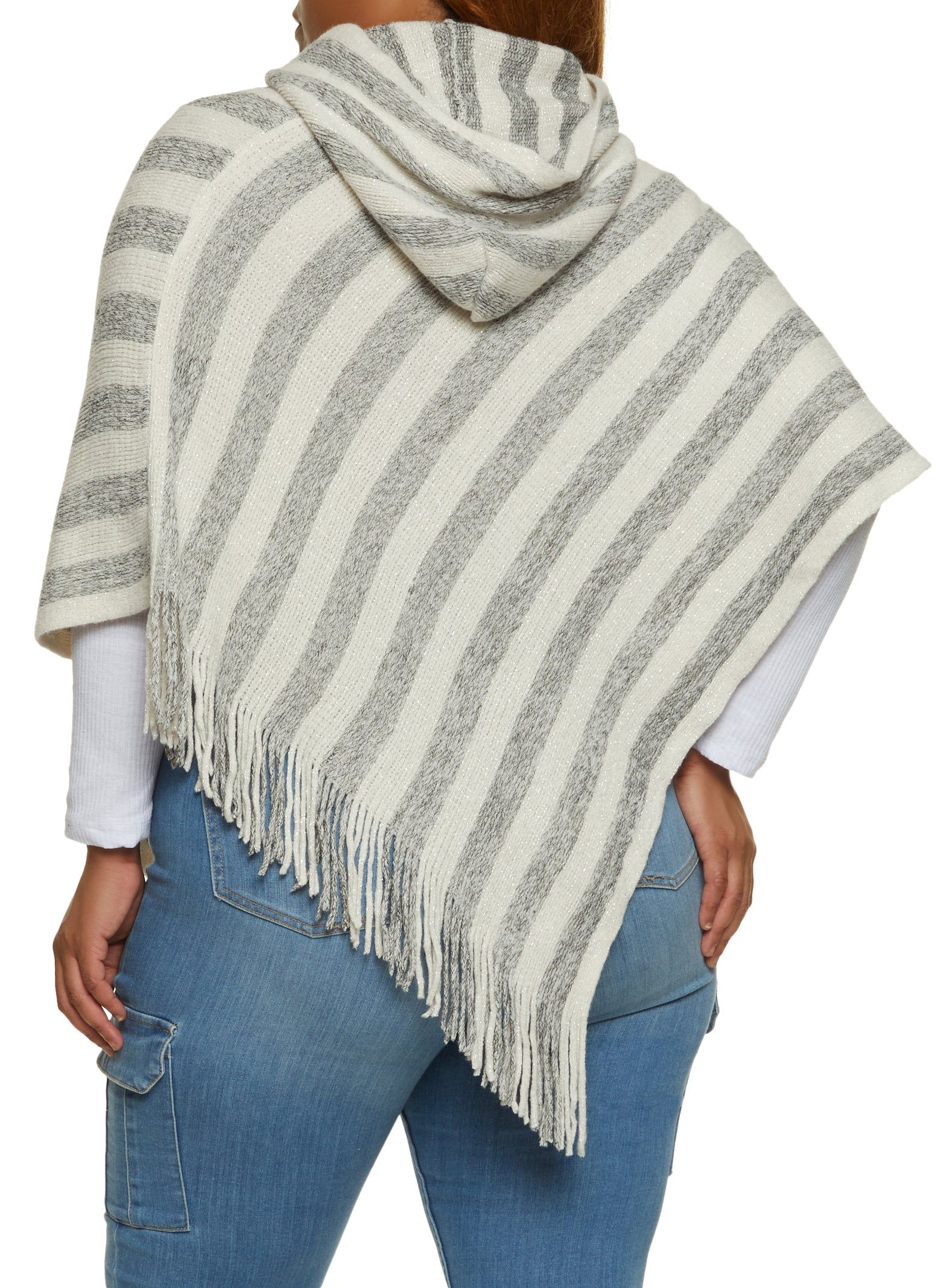 Striped Lurex Fringe Hem Asymmetrical Poncho sold by Rainbow product image thumbnail 5