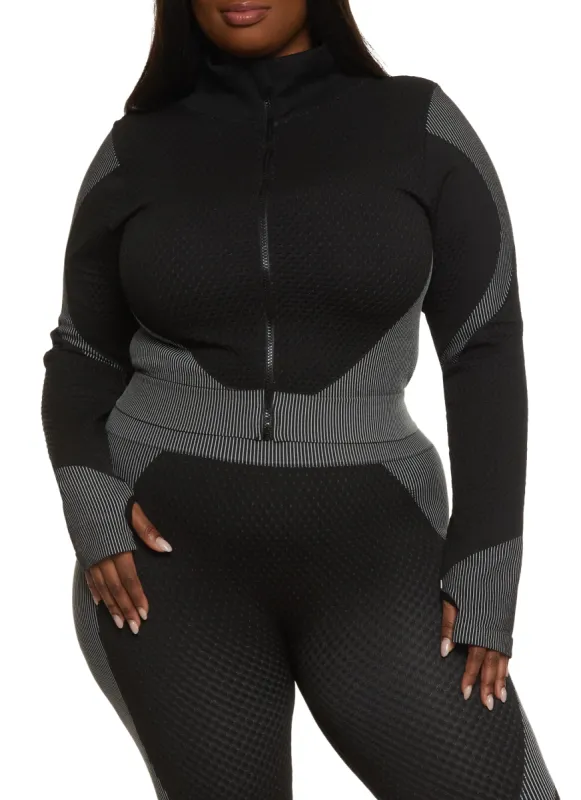 Plus Size Seamless Striped Detail Track Jacket sold by Rainbow