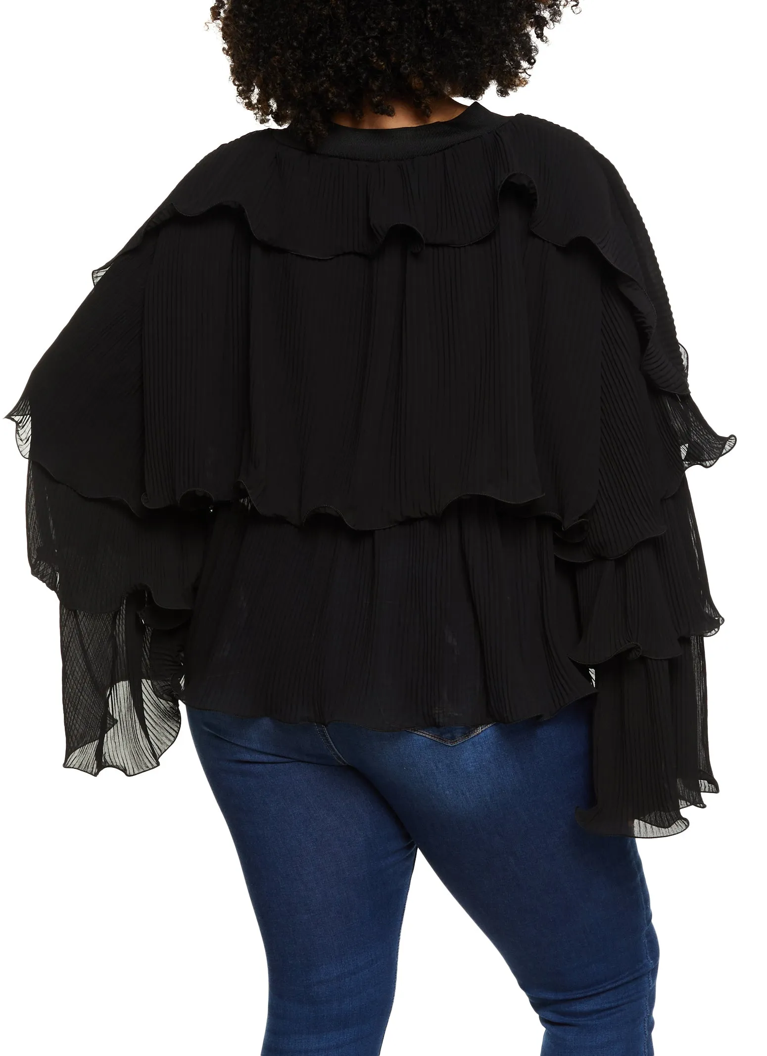 Plus Size Plisse Ruffled Tiered Bell Sleeve Blouse sold by Rainbow product image thumbnail 3