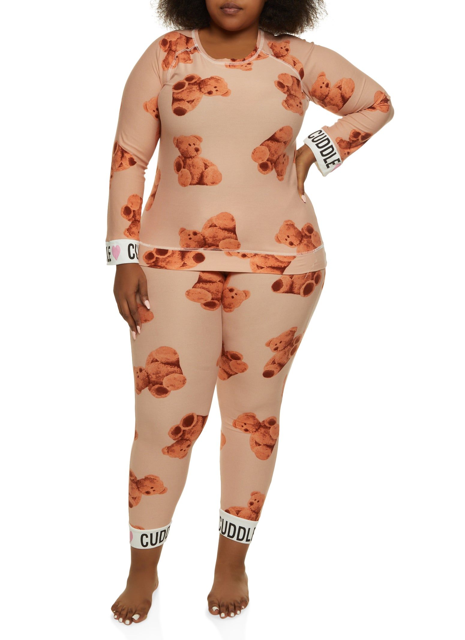 Plus Size Cuddle Bear Print Pajama Top and Pants sold by Rainbow