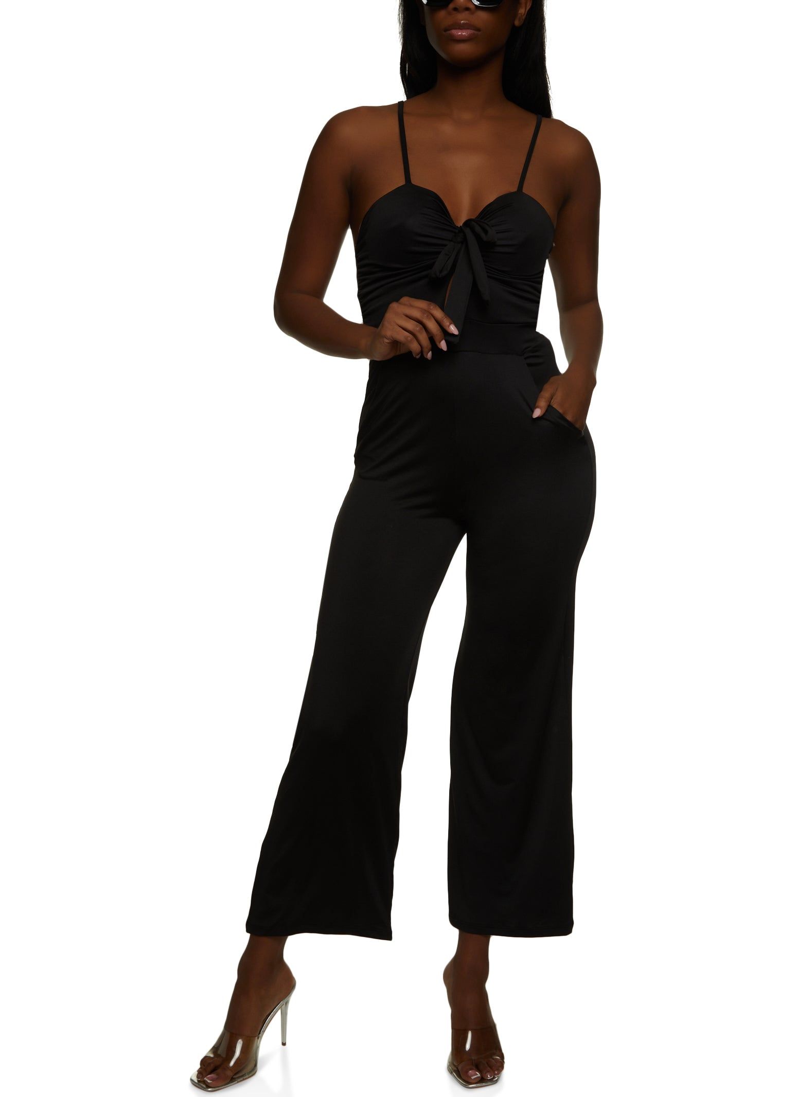Tie Front Keyhole Wide Leg Jumpsuit sold by Rainbow