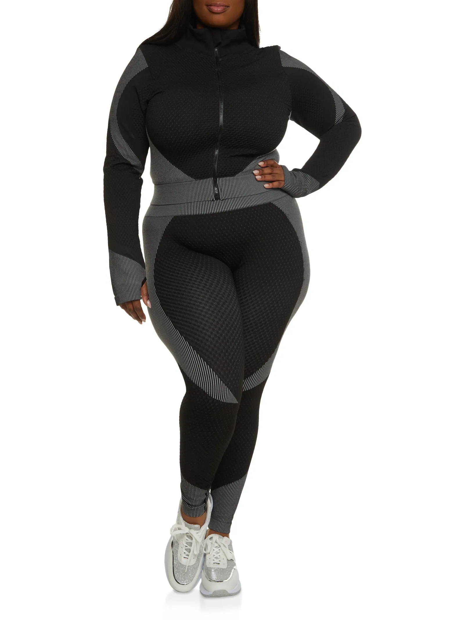 Plus Size Seamless Striped Detail Track Jacket sold by Rainbow product image thumbnail 2